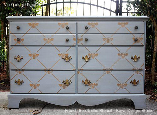 French Bee Trellis Stencil - Reusable DIY Wall Art Template for Home Decor, Garden Projects & Crafting - Perfect for Painting, Stenciling on Wood, Fabric, and Furniture