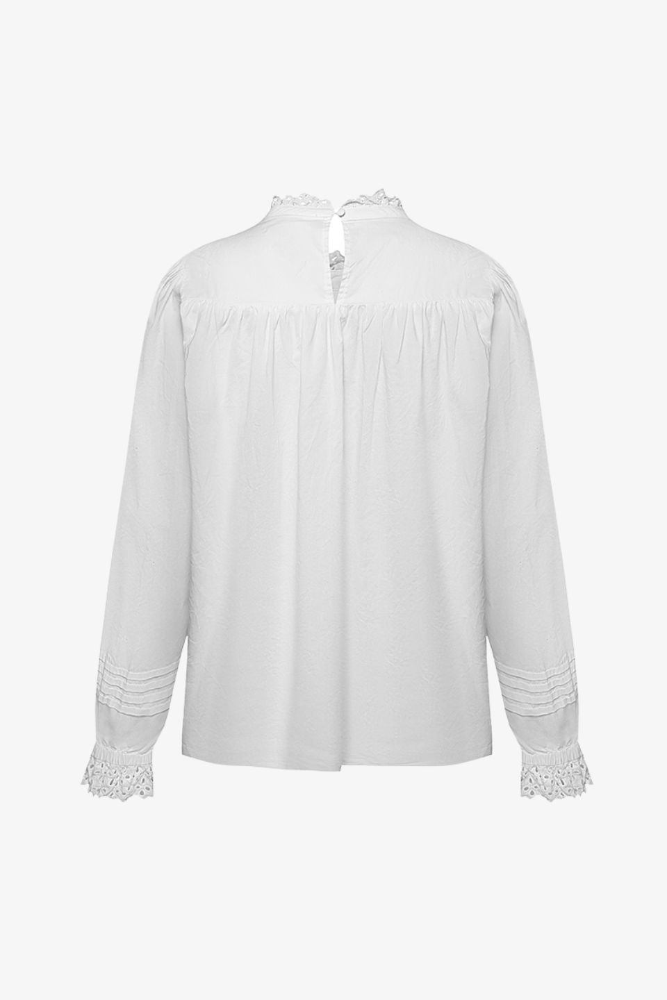Opal White Voile Pleated Bodice High Neck Long Sleeve Top for Women - Elegant Blouse for Office, Party & Special Occasions