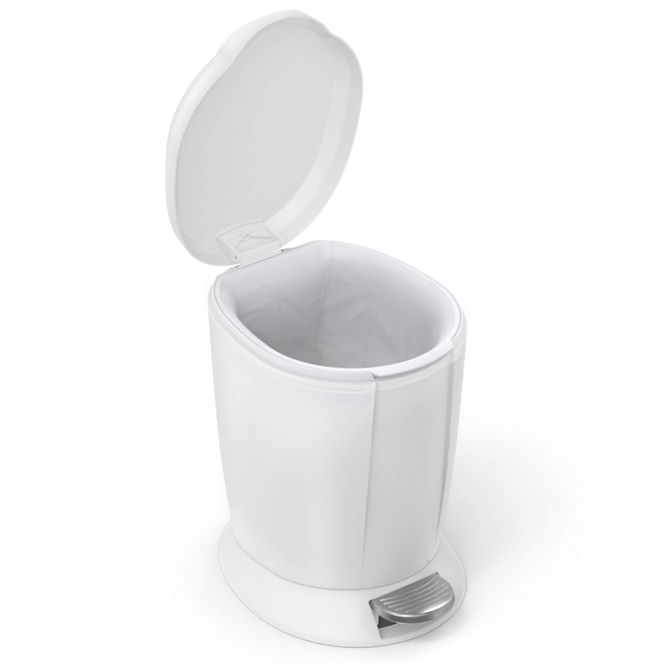 simplehuman 6 Liter Round Plastic Bathroom Trash Can Bundle - Black & White | Small Waste Bin for Bathroom, Bedroom, Office & Kitchen | Space-Saving Garbage Can