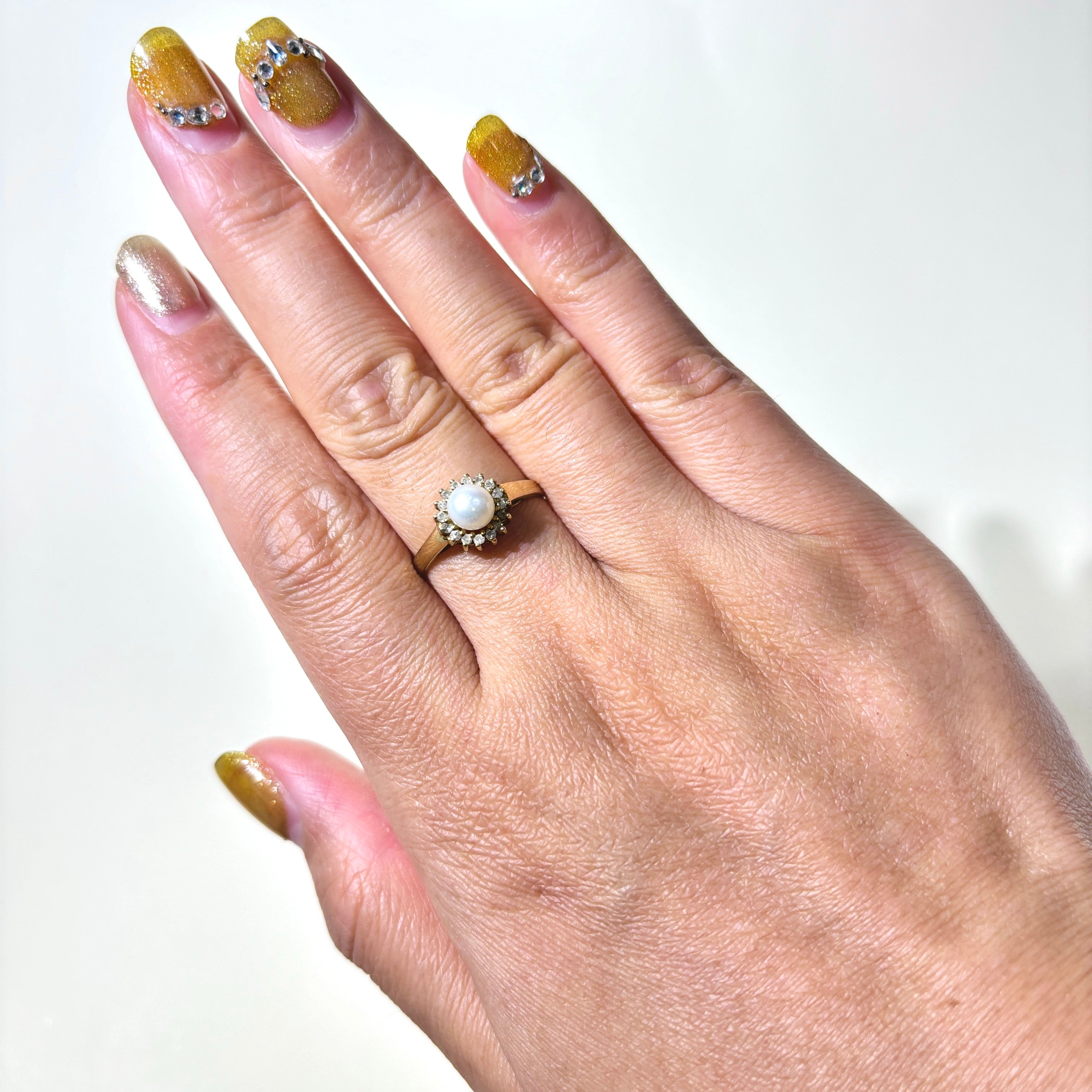 Pearl & Diamond Petal Ring - 5.30mm 0.08ctw Size 7.75 - Elegant Jewelry for Weddings, Anniversaries & Special Occasions