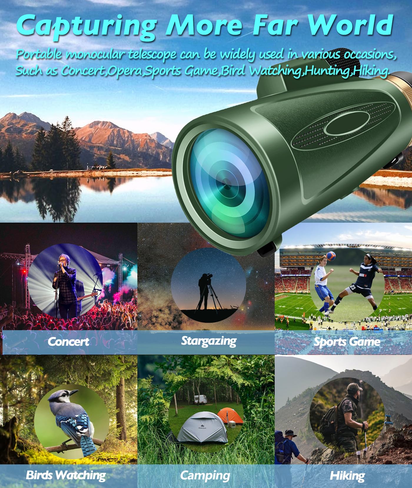 80x100 HD Monocular Telescope for Adults - High Powered Zoom Monocular with Smartphone Adapter for Bird Watching, Hunting, Hiking & Wildlife Observation | Perfect for Outdoor Adventures & Long Distance Viewing