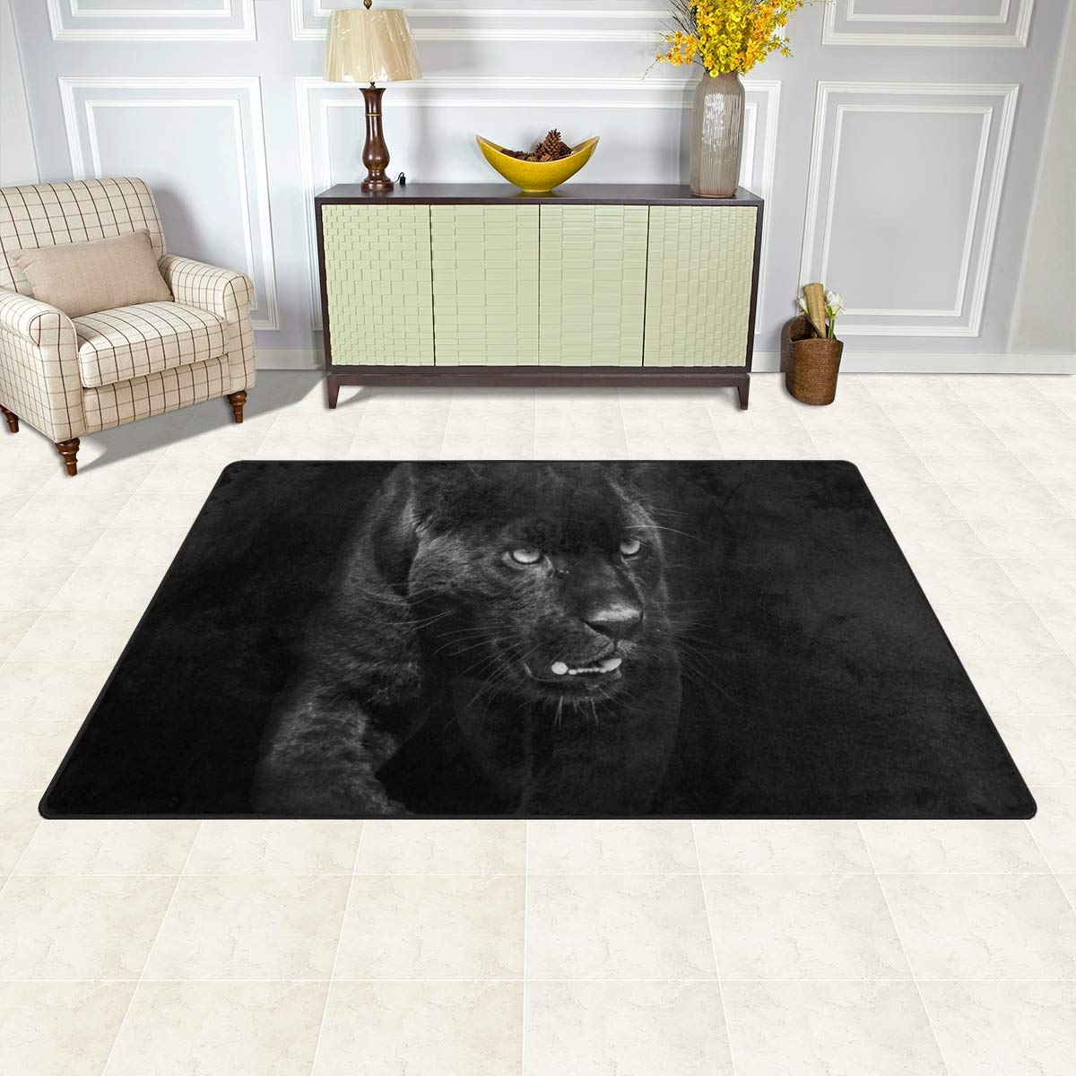 Premium Black Panther Print Indoor Area Rug - Modern 60