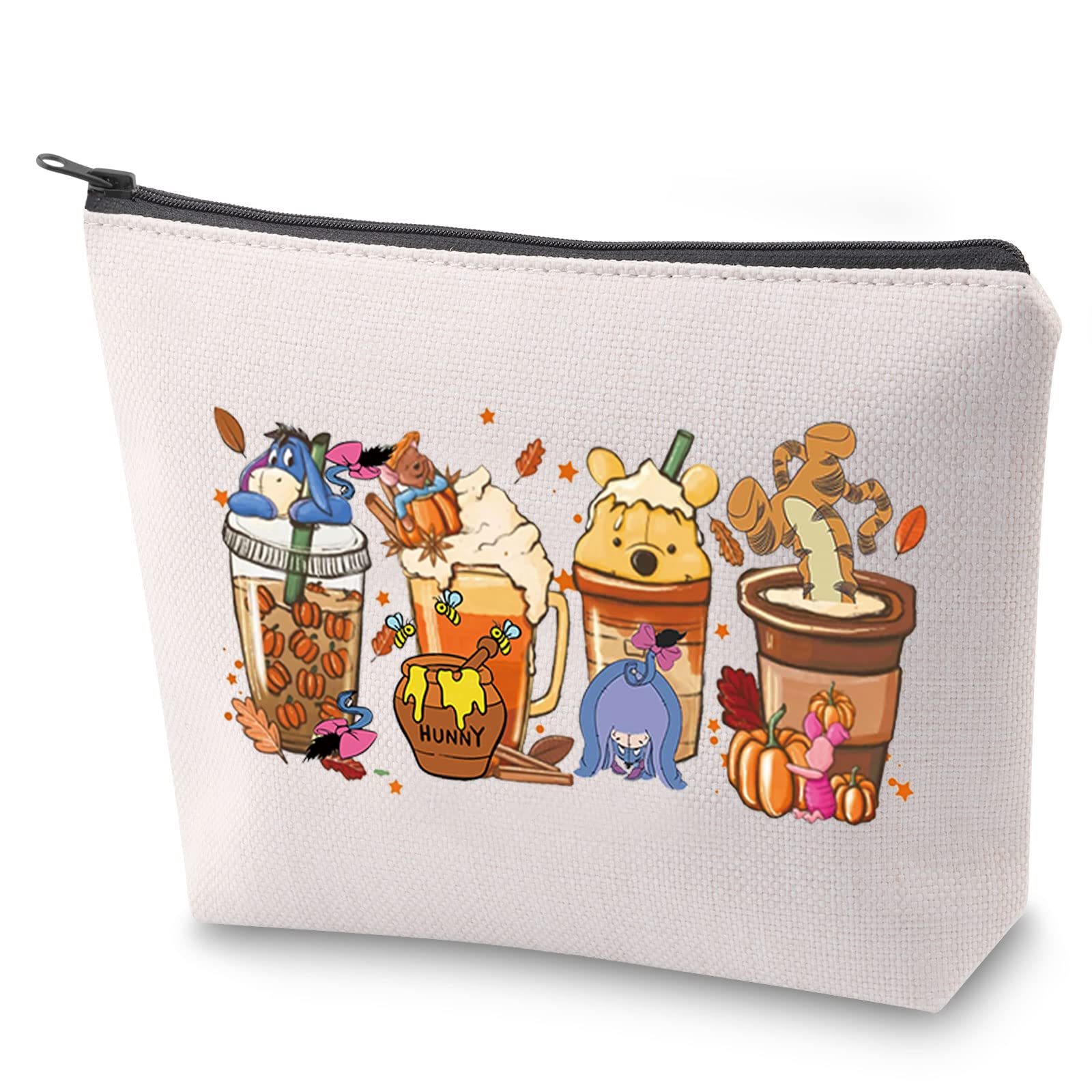Pooh Bear Cosmetic Bag - Cute Cartoon Coffee Cup Makeup Pouch with Zipper | Winnie the Pooh & Friends Toiletry Bag (Pooh Cup Design) - Perfect for Travel, Gym & Daily Makeup Storage