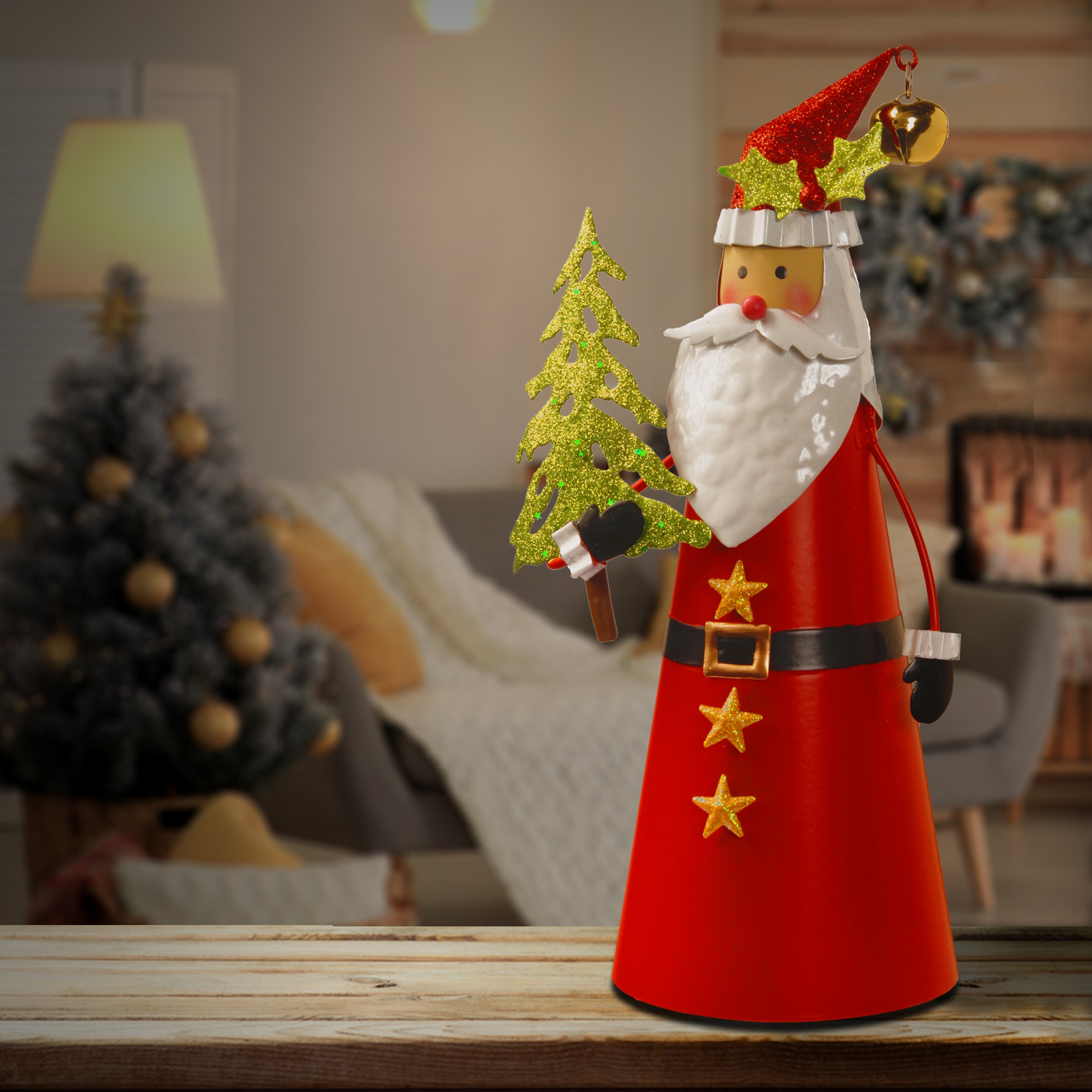 12 Inch Metal Santa Claus Figurine - Outdoor Christmas Decoration for Yard, Garden, and Holiday Display