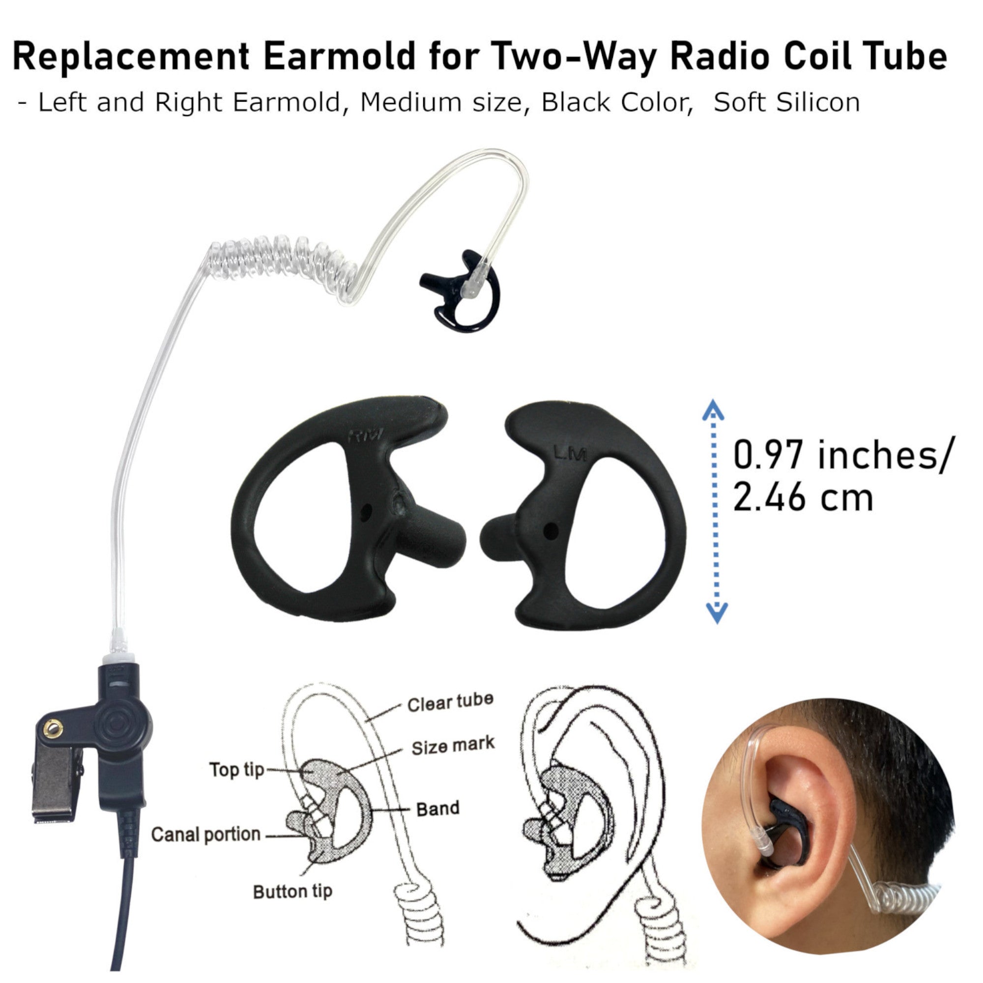 Professional Surveillance Earpiece Headset with PTT Mic for Motorola XPR6500 XPR6550 XPR6580 APX7000 APX6000 Two-Way Radios - Includes Earmolds & Eartips Combo - Ideal for Security, Law Enforcement & Event Staff Communication