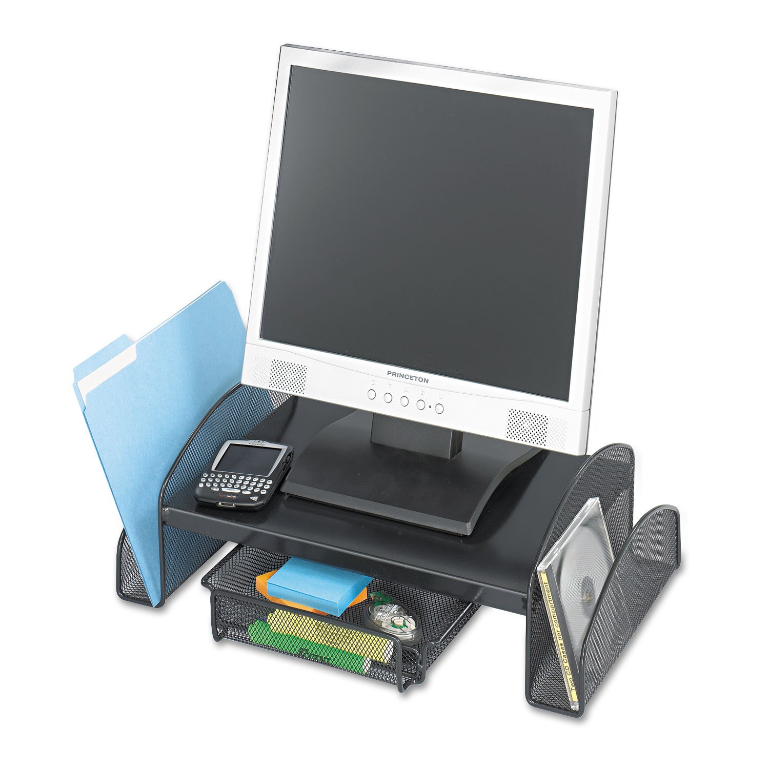 Safco 3603BL Black Wooden Desk Riser - 8.25 Inch Monitor Stand & Organizer for Home Office, Computer Desk, and Workspace - Ergonomic Laptop Riser with Storage Space for Supplies and Accessories