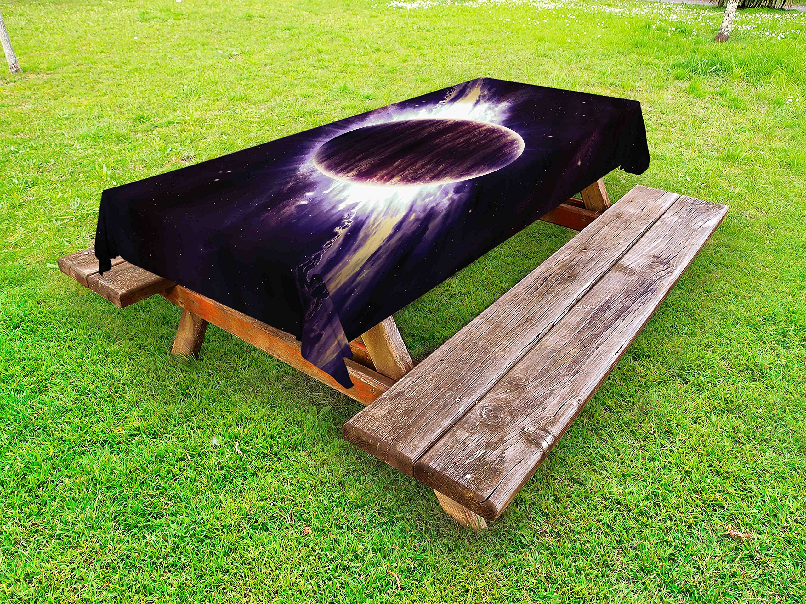 Ambesonne Galaxy Print Outdoor Tablecloth - Trippy Cosmic Planet Spiral Design, Celestial Fantasy Space Art, Washable Picnic Table Cover 58x104 Inches Purple - Perfect for Outdoor Parties, BBQs, and Stargazing Events