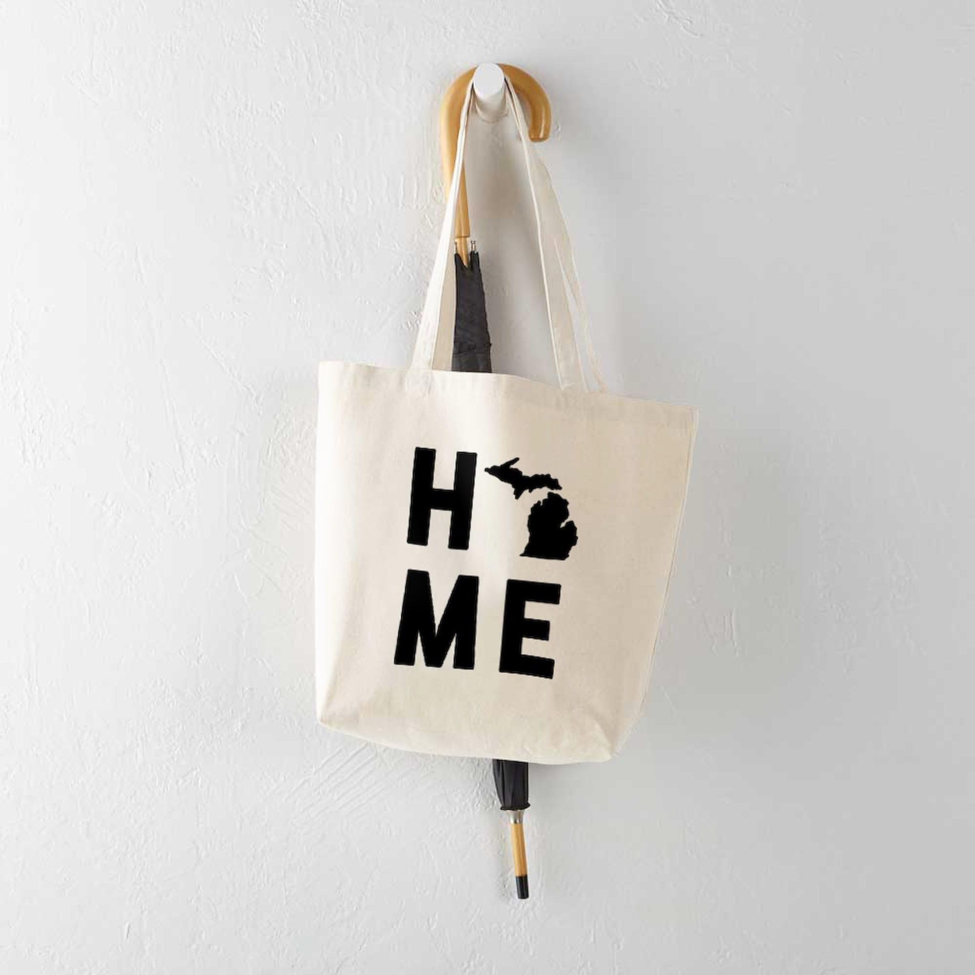 Michigan Home Tote Bag - Natural Canvas Reusable Shopping Bag for Groceries, Beach & Everyday Use | Eco-Friendly Cotton Tote with Sturdy Handles