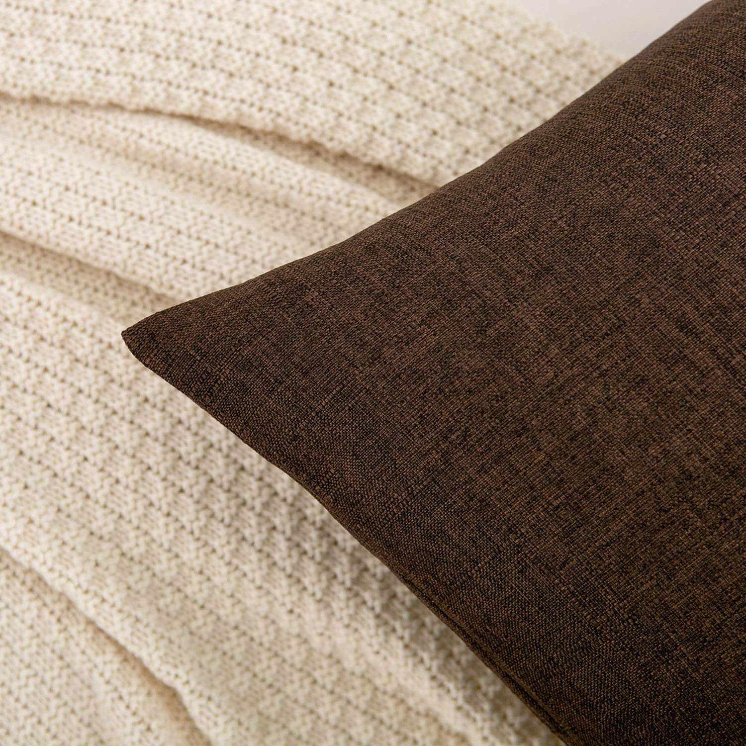 Premium Linen Decorative Throw Pillow Covers 18x18 Inch - Set of 2 Soft Square Dark Brown Cushion Covers for Sofa, Couch, Bed & Chair - Perfect for Living Room, Bedroom & Home Decor