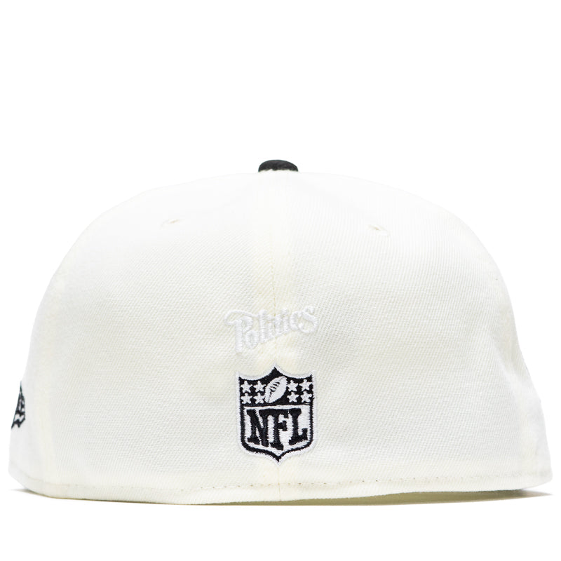 New Era x Politics Las Vegas Raiders 59FIFTY Fitted Hat - Chrome/Black - Official NFL Snapback for Men & Women - Perfect for Game Day, Tailgating & Streetwear Fashion