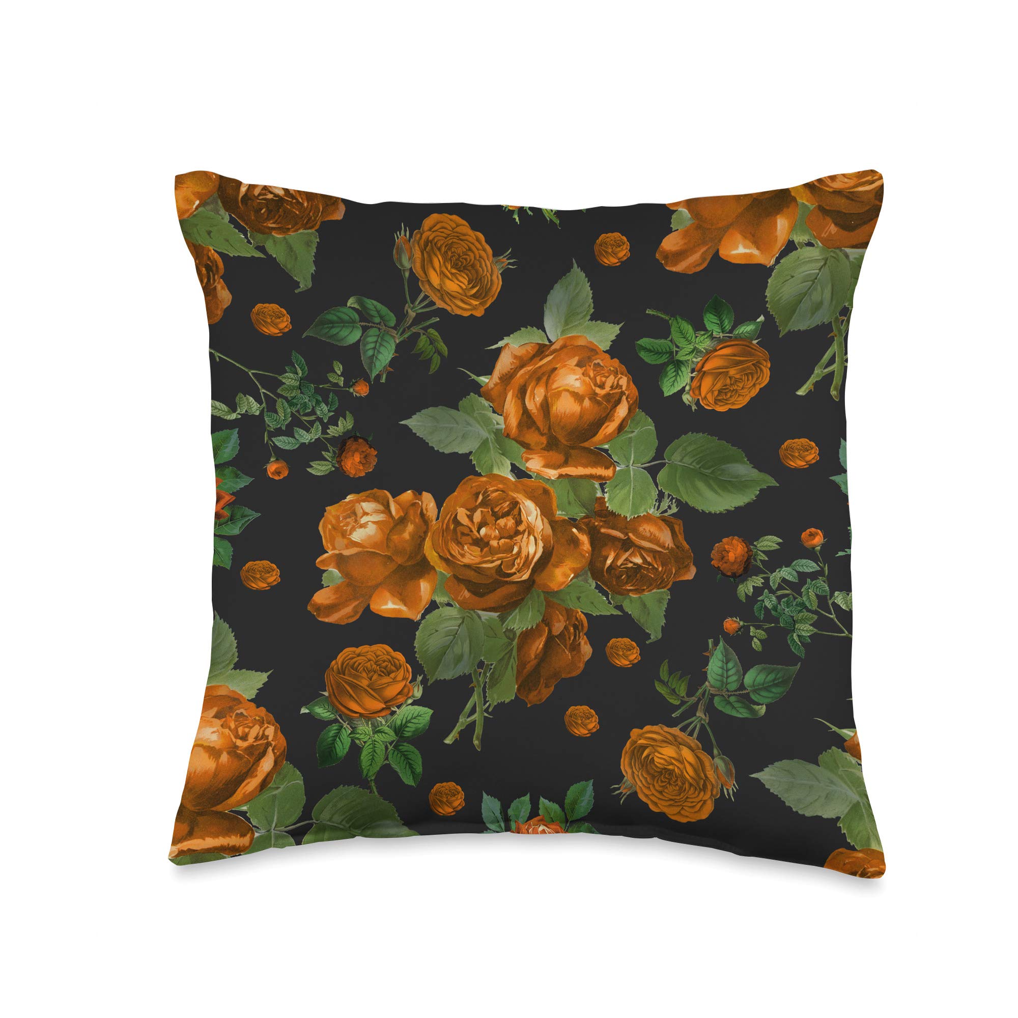 Vintage Orange Rose Floral Throw Pillow - Goth Cottagecore Decor for Living Room, Bedroom, Sofa & Home Aesthetic