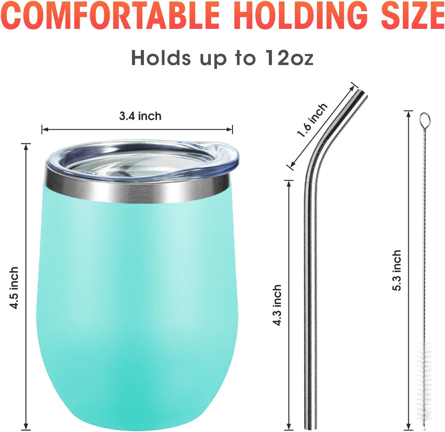 COMOOO 12oz Insulated Stainless Steel Wine Tumbler with Lid & Straw - 8 Pack (Blue) - Keeps Hot & Cold Drinks Perfect Temperature - Ideal for Coffee, Wine, Champagne, Cocktails - Great for Parties, Picnics, Office & Outdoor Activities