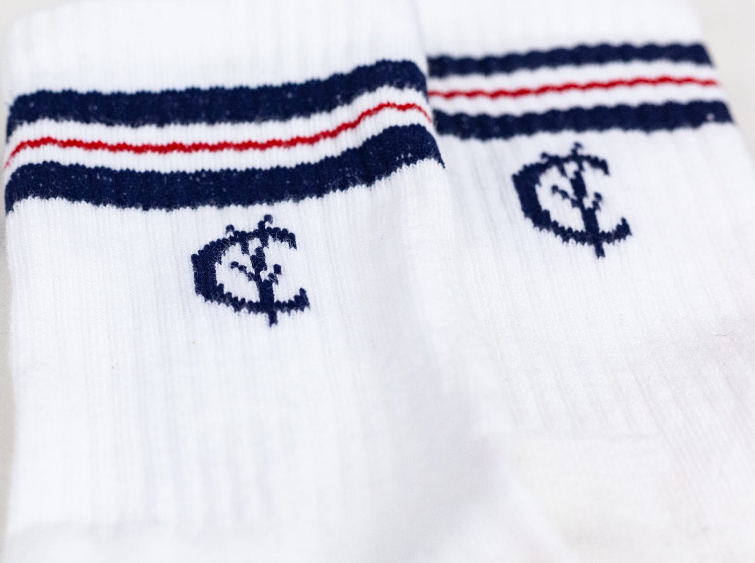 Breathable Tubular Socks for Men & Women - Navy/Red Stripe Athletic Crew Socks - Perfect for Running, Gym Workouts & Casual Wear