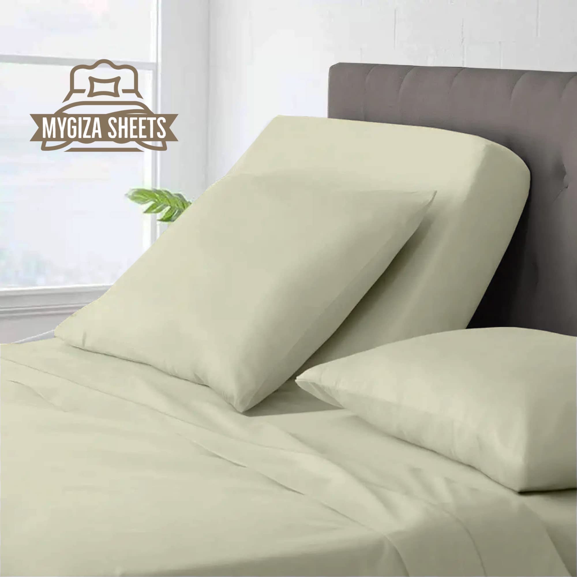 Split King Sheet Set 4-Piece - 34 Inch Deep Pocket Fitted Sheet, 16 Inch Adjustable Bed Sheets - Soft Ivory Down Alternative Bedding for Comfortable Sleep