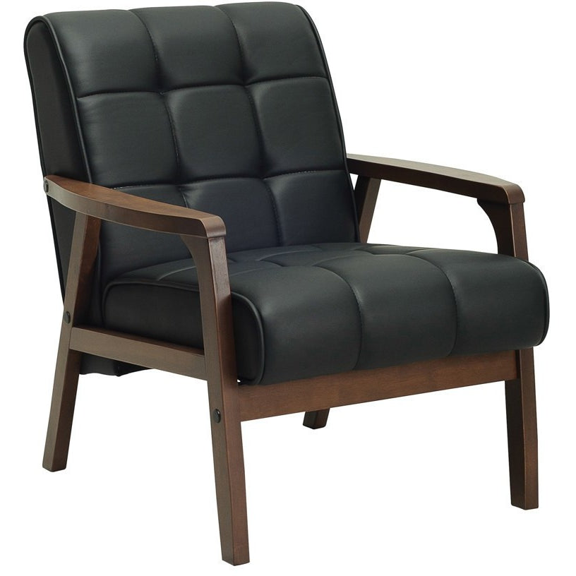 TUCSON Modern Lounge Chair - Walnut Wood Frame & Black PU Leather Upholstery - Comfortable Accent Chair for Living Room, Bedroom, or Office