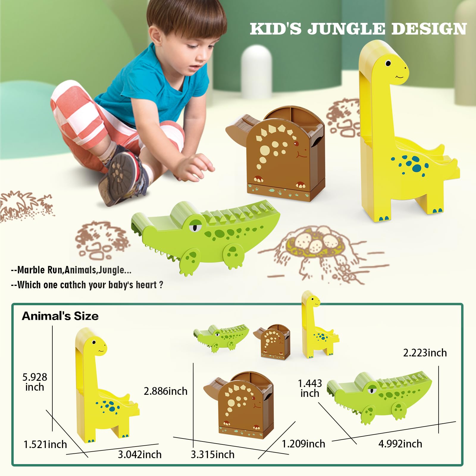 JIXIn 187Pcs Dinosaur Marble Run Building Blocks - STEM Educational Toys for Kids Ages 3-8, Compatible with Lego DUPLO - Montessori Learning Toys for Toddlers 2-5 Years | Fun Indoor Play for Birthday Gifts & Preschool Activities