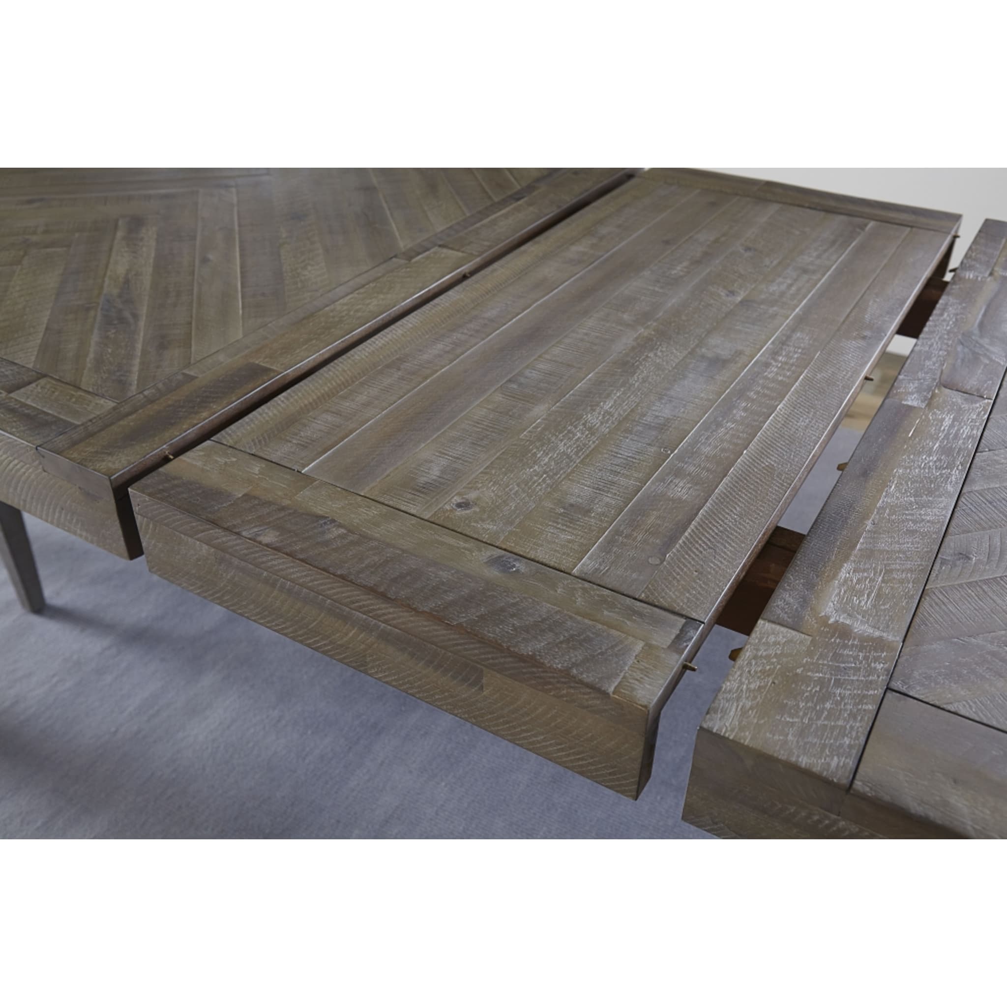 Rustic Latte Herringbone Extension Dining Table - Expandable Farmhouse Style for Small Spaces & Entertaining