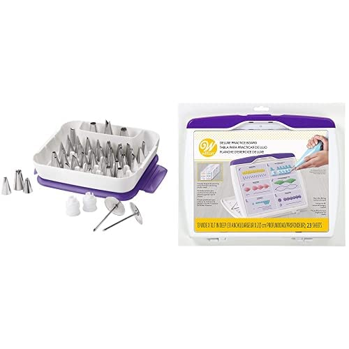 Wilton Cake Decorating Tip Set - 55-Piece Professional Icing Nozzles with Practice Board | Perfect for Birthday Cakes, Wedding Desserts & Baking Decorations