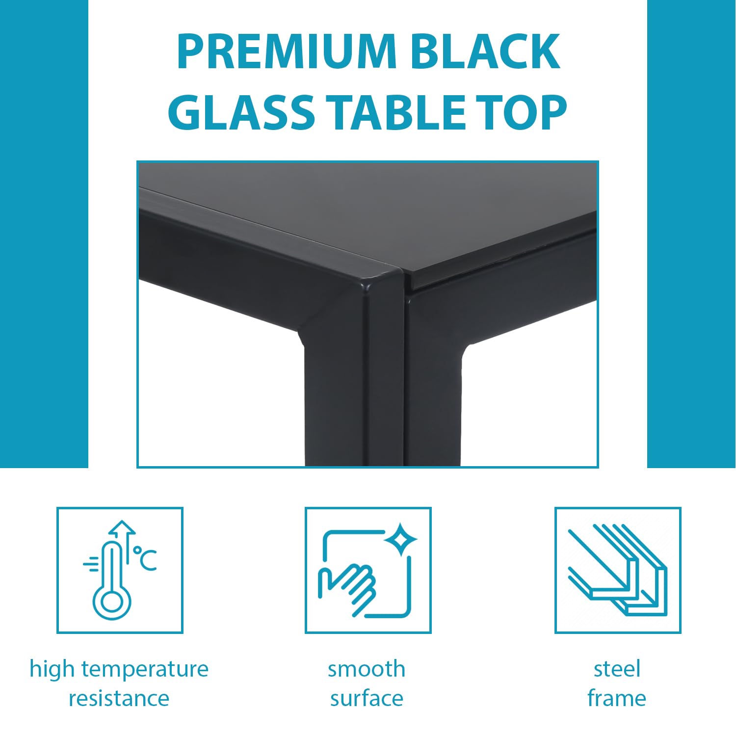 5-Piece Modern Black Glass Dining Table Set with 4 Chairs, Perfect for Family Dinners, Parties, and Everyday Kitchen Use