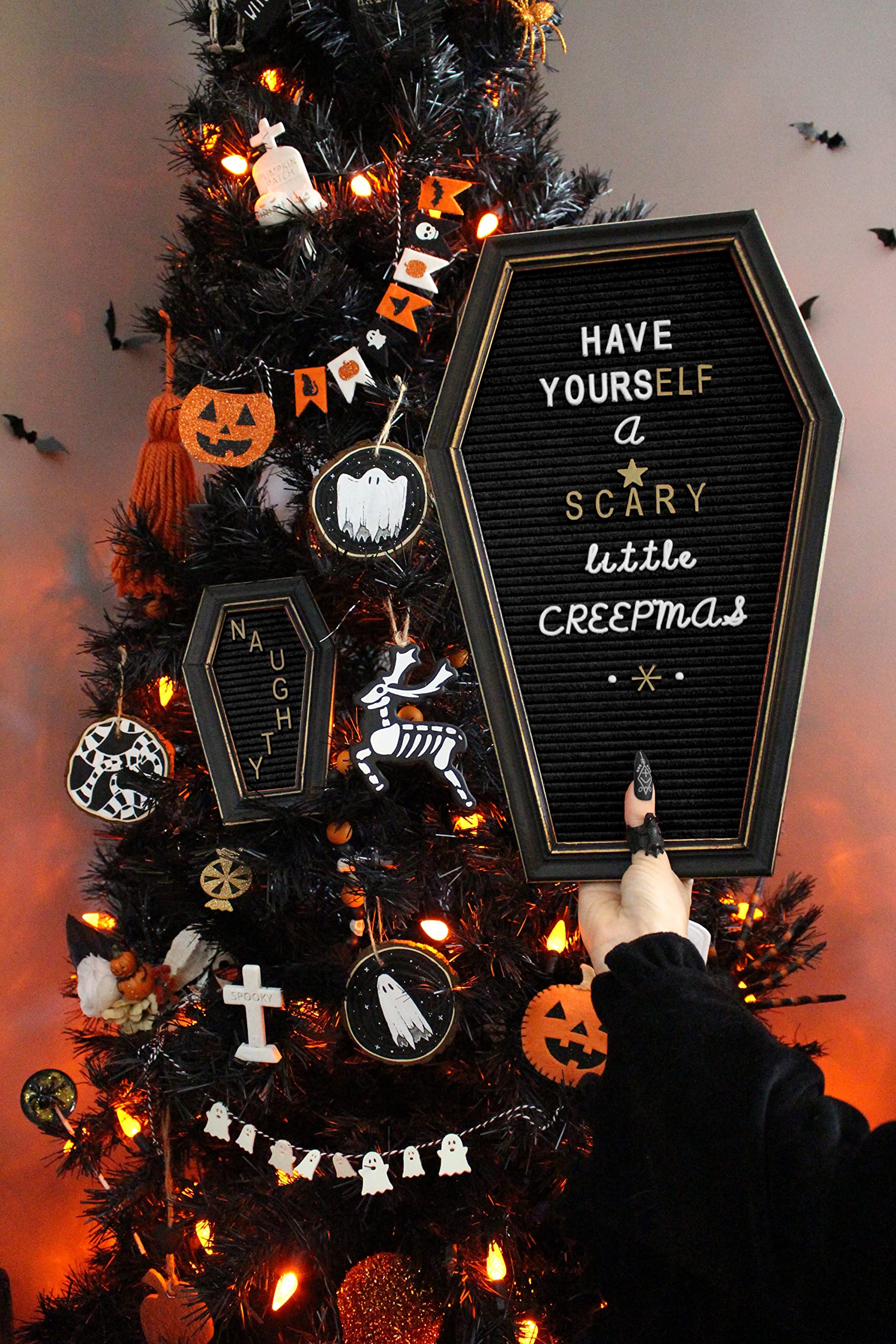 Gothic Coffin Letter Board Sign Set (Large & Mini) - Changeable Word Board for Witchy & Emo Room Decor, Black Aesthetic Home Pin Board - Perfect for Halloween, Gothic Bedrooms & Dark Themed Parties