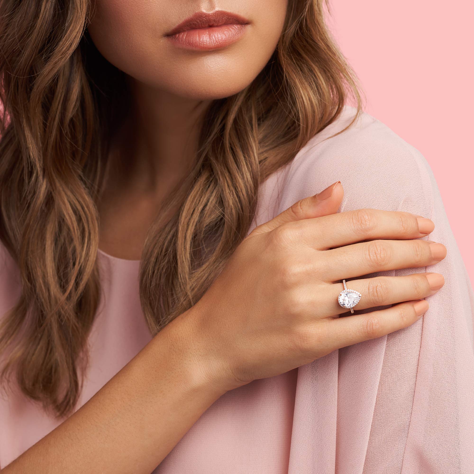 PANDORA Sparkling Teardrop Halo Ring 14k Rose Gold Women's Stackable Ring - Elegant Layering Jewelry for Everyday Wear - Perfect Gift for Anniversary, Birthday & Valentine's Day - Comes with Luxury Gift Box