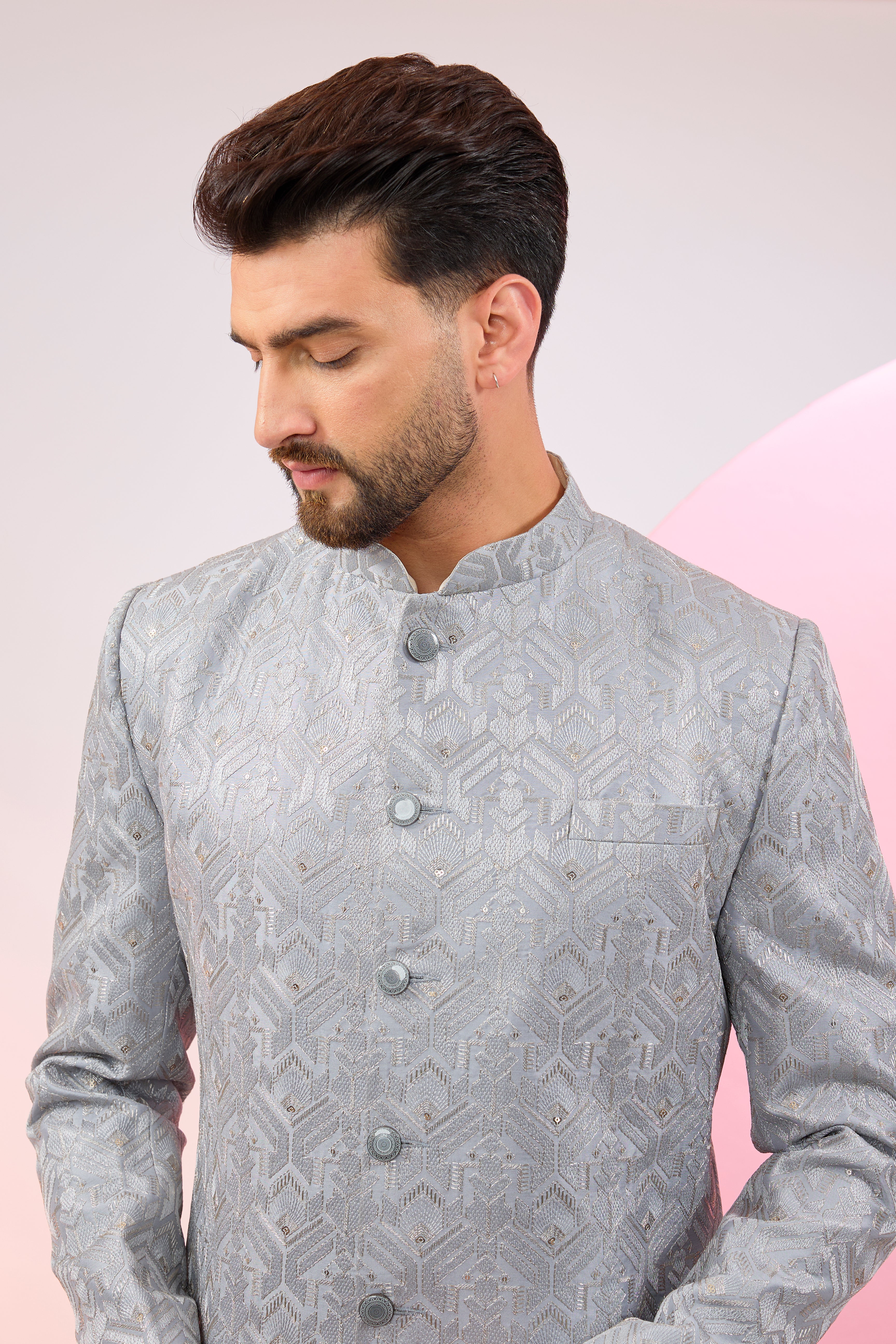 Powder Blue Royal Cut Indo-Western Dress - Elegant Fusion Outfit for Parties, Weddings & Festive Occasions