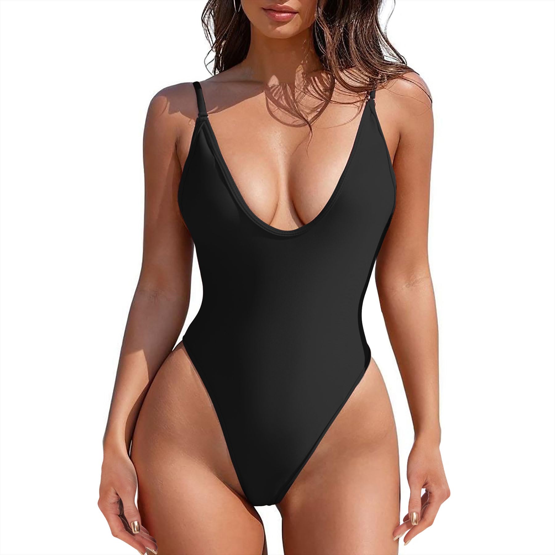 Zando Women's V-Neck Cheeky One Piece Swimsuit 2025 - Thong Bathing Suit for Beach, Pool & Vacation | Sexy Summer Swimwear for Women
