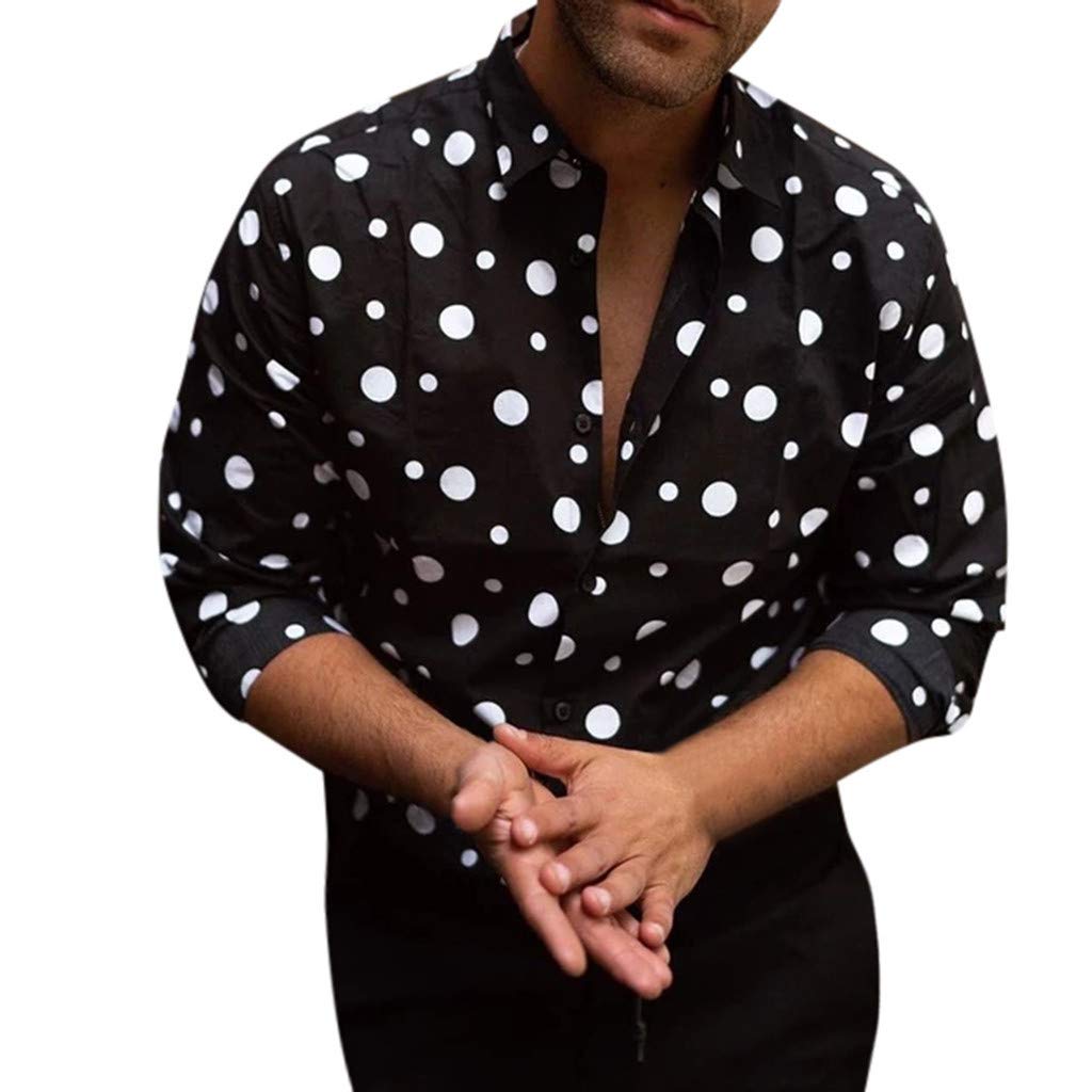 Hoyomi Men's Fashion Polka Dot Printed Dress Shirt - Black Business Casual Long Sleeve Shirt for Office, Party & Formal Wear - 2022 Spring Collection