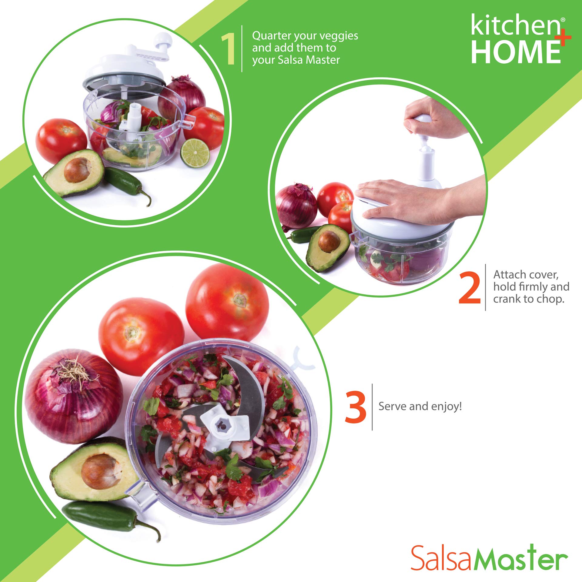 Premium Manual Salsa Maker & Food Chopper - 3-in-1 Kitchen Blender Mixer for Fresh Guacamole, Salsa & Dips - Perfect for Mexican Cooking, Party Snacks & Healthy Meal Prep
