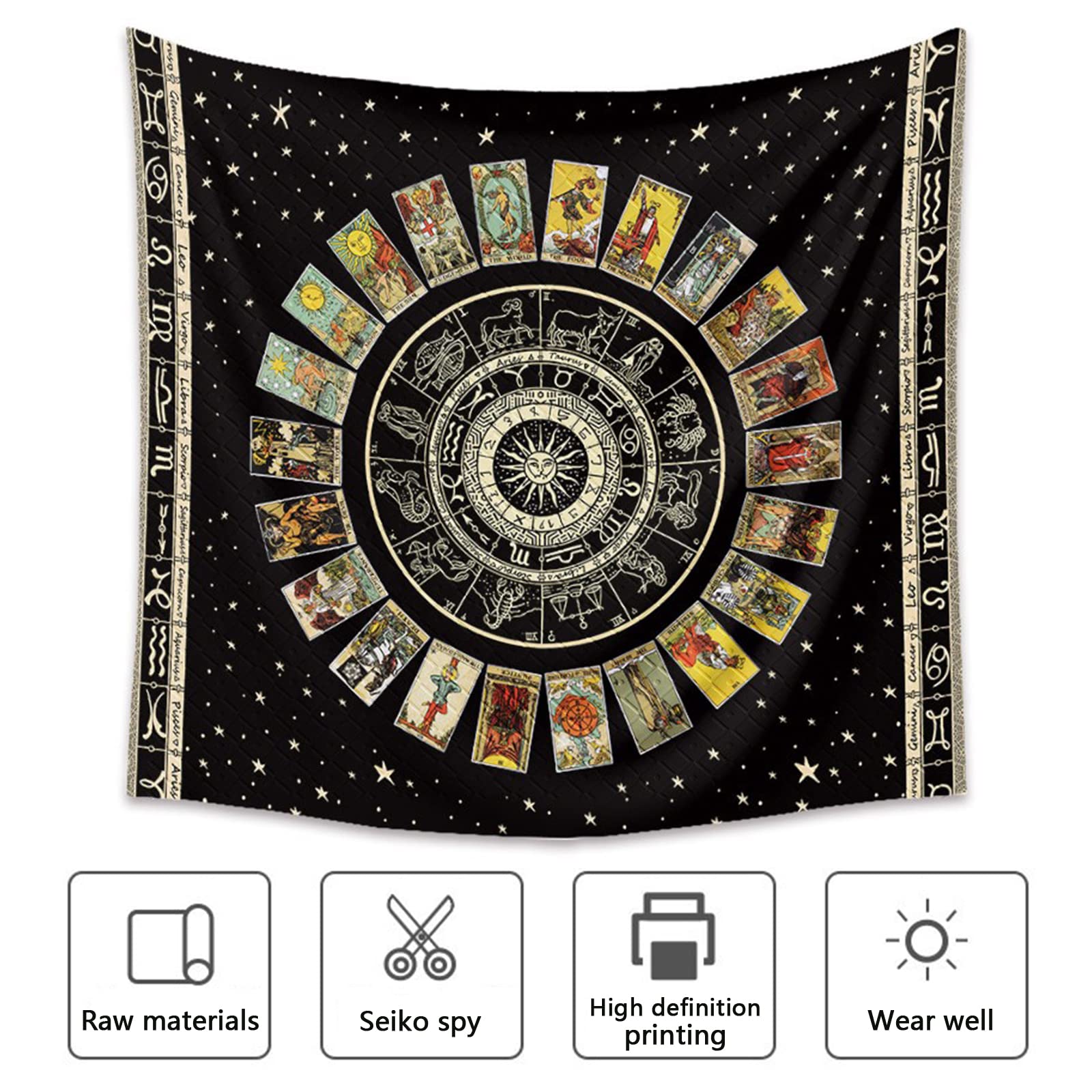 Astrology Tarot Tablecloth - Premium Star Tarot Card Cloth for Readings, Table Napkins & Wall Decor | Zodiac Tarot Set Tapestry for Bedroom, Spiritual Room & Meditation Space
