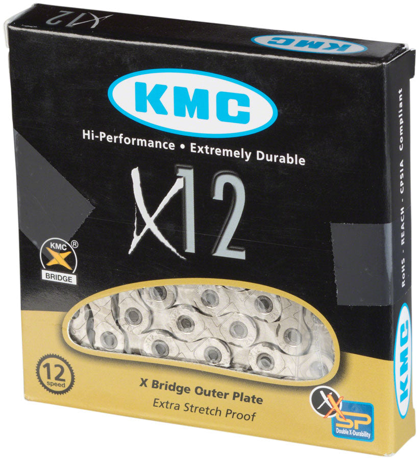 KMC X12 12-Speed Bicycle Chain - 126 Links, Silver, Double X Bridge Design, 268g with Master Link - Perfect for Road Bikes, Mountain Bikes & High-Performance Cycling