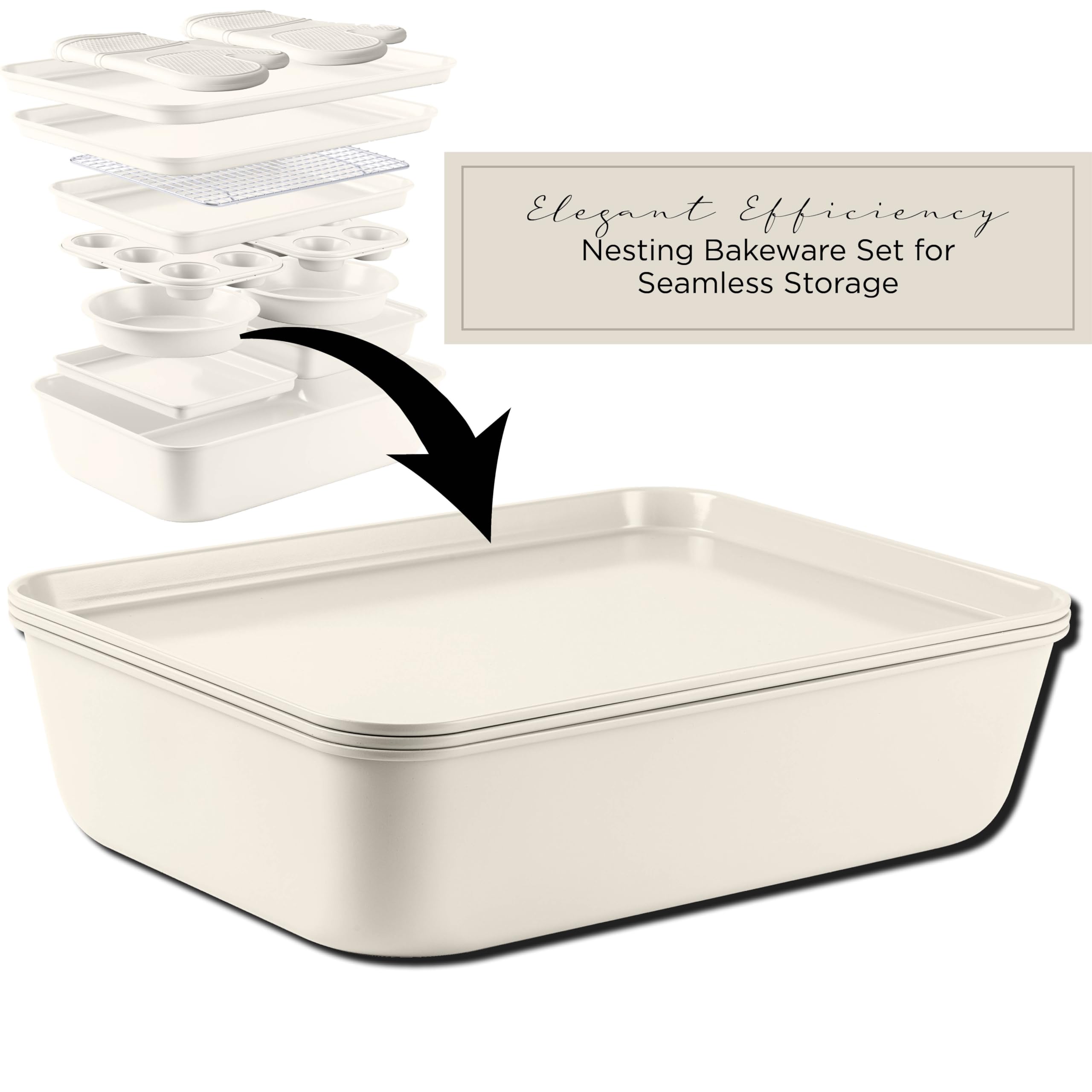 Nonstick Stackable Bakeware Set - 13-Piece Durable & Easy Release Country Kitchen Baking Set in Cream - Perfect for Cakes, Cookies, Pies & Family Gatherings
