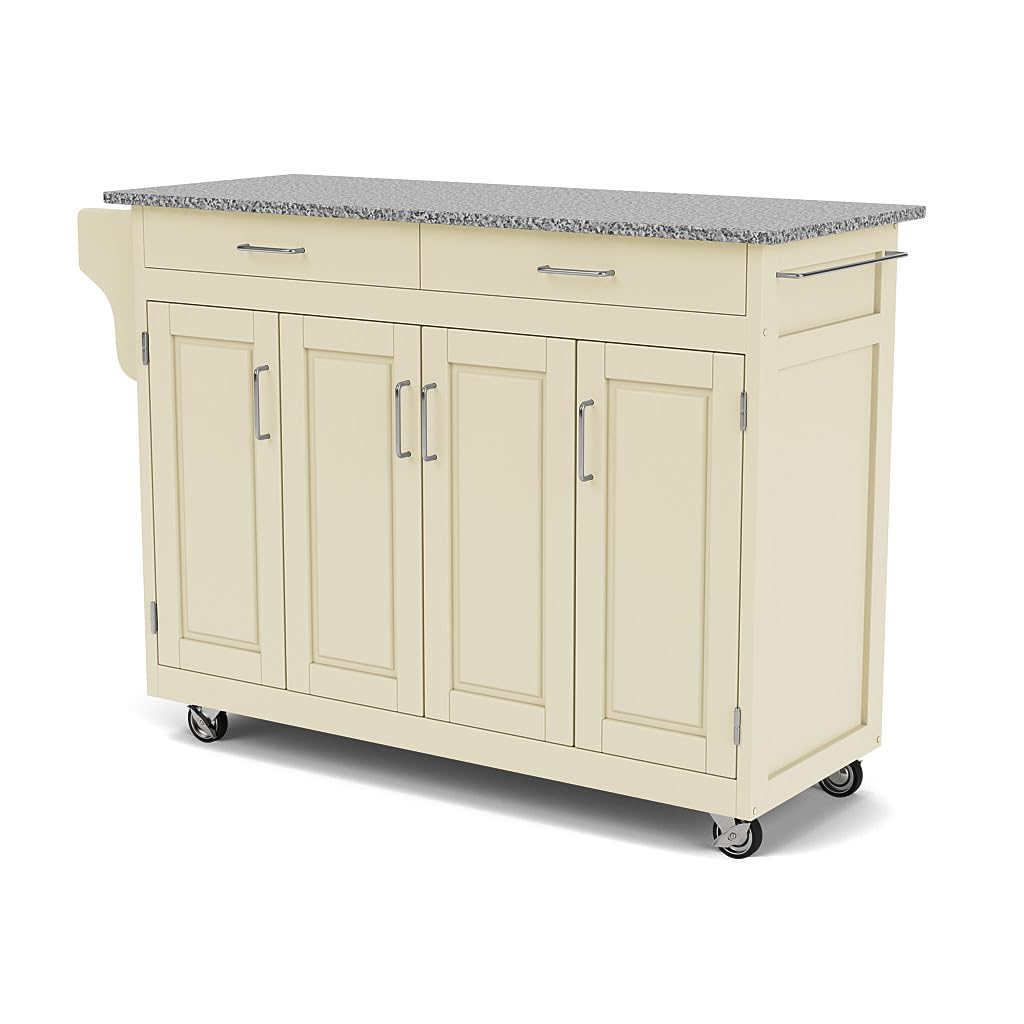 Homestyles Kitchen Cart with Gray Granite Top & Off White Frame - Rolling Island for Small Spaces, Extra Counter Space & Storage - Perfect for Apartments, Dorms & Compact Kitchens