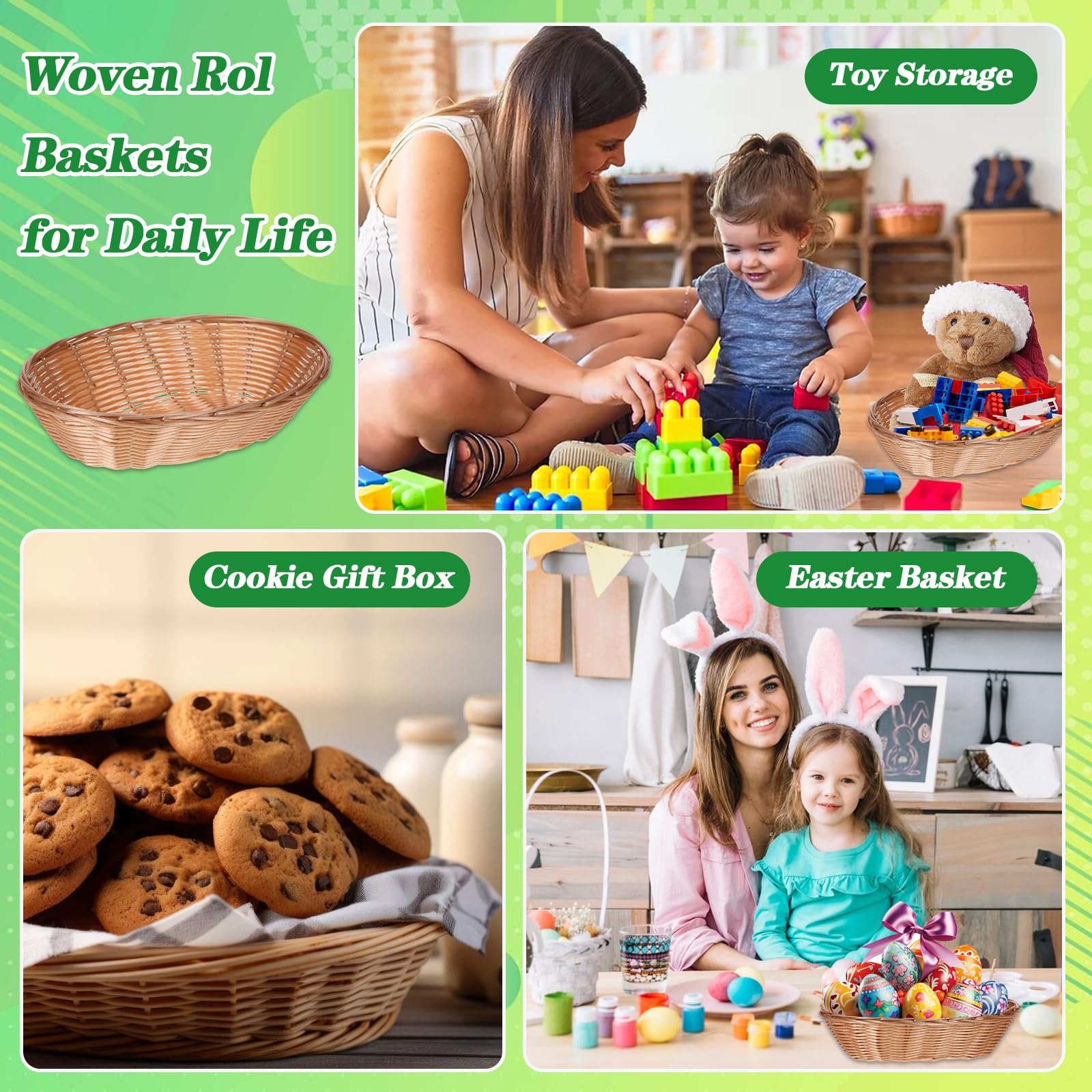 12 Pack Plastic Oval Baskets - Small Fruit & Bread Storage Bins for Kitchen, Restaurant, Home Decor | Perfect for Gift Packaging, Food Serving & Display Organization