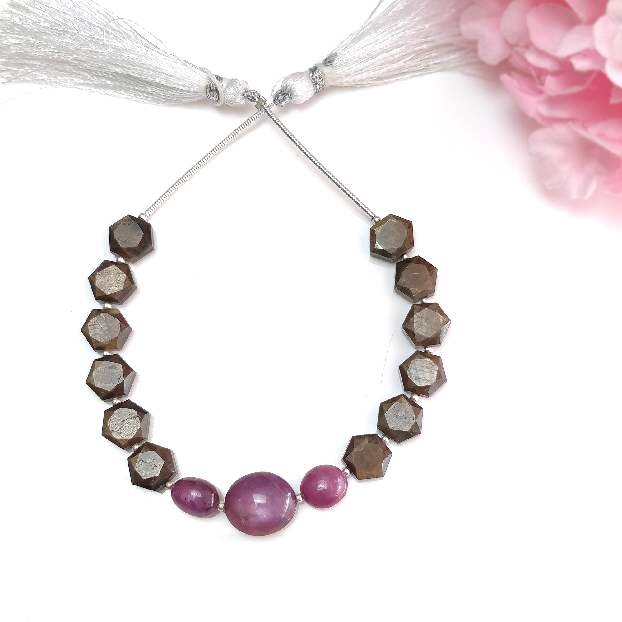 Natural Chocolate Sapphire & Star Ruby Gemstone Cabochon Loose Beads - 55.10cts Hexagon & Oval Shape (9x8mm to 13x11mm) for Jewelry Making, DIY Crafts, and Healing Crystal Collections - Perfect for Necklaces, Bracelets, and Meditation Accessories