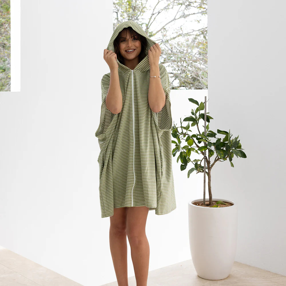 Bambury Olive Zip Front Poncho for Women - Lightweight & Stylish Outdoor Wear for Hiking, Camping, and Travel