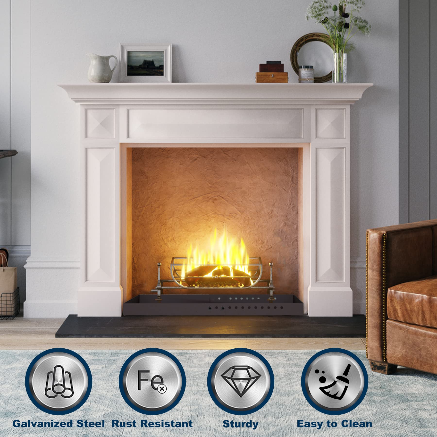 **Expandable Rectangle Fireplace Ash Pan - Galvanized Steel with Powder Coated Adjustable Ember Holder - Black - Perfect for Fireplace Maintenance & Ash Collection**    *(Use Case: Ideal for wood-burning fireplaces, fire pits, and outdoor stoves to safely collect and dispose of ashes while keeping your hearth clean and organized.)*