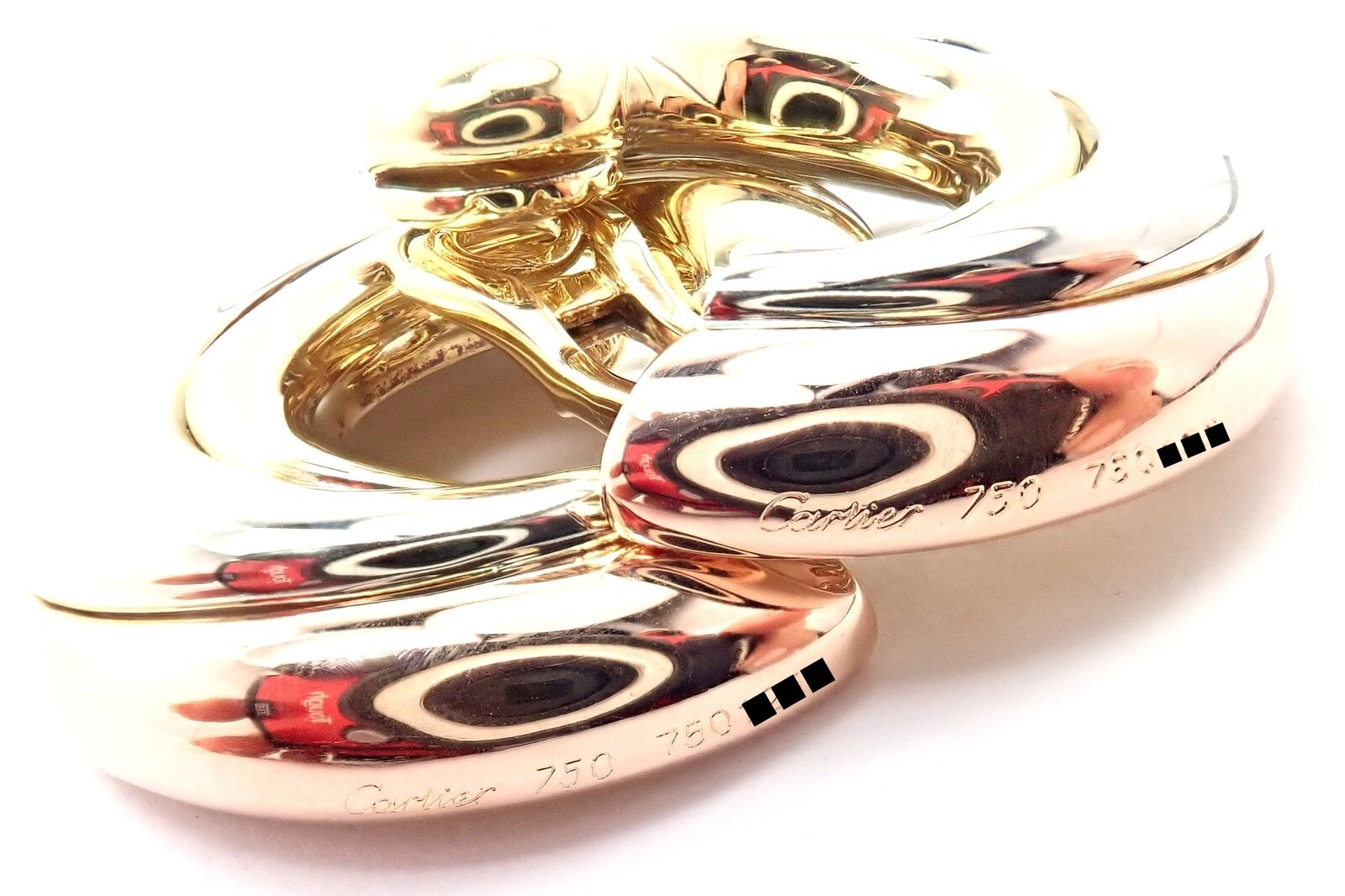 Authentic Cartier 18k Tri-Color Gold Large Trinity Swirl Hoop Earrings for Women | Luxury Jewelry Gift for Anniversary, Birthday & Special Occasions