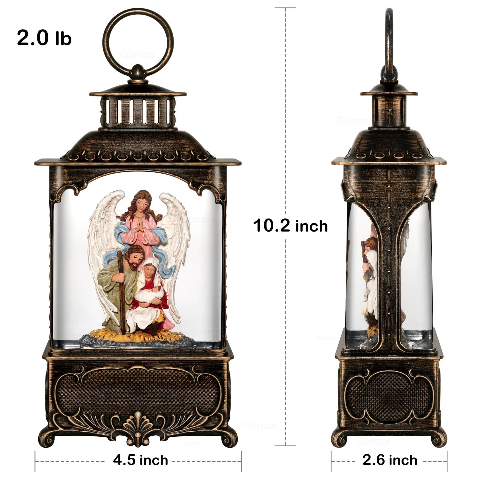 Nativity Snow Globe with Angel - Musical Christmas Decor with 6H Timer, Swirling Glitter & LED Lights (USB/Battery) - Perfect for Home, Church & Holiday Displays