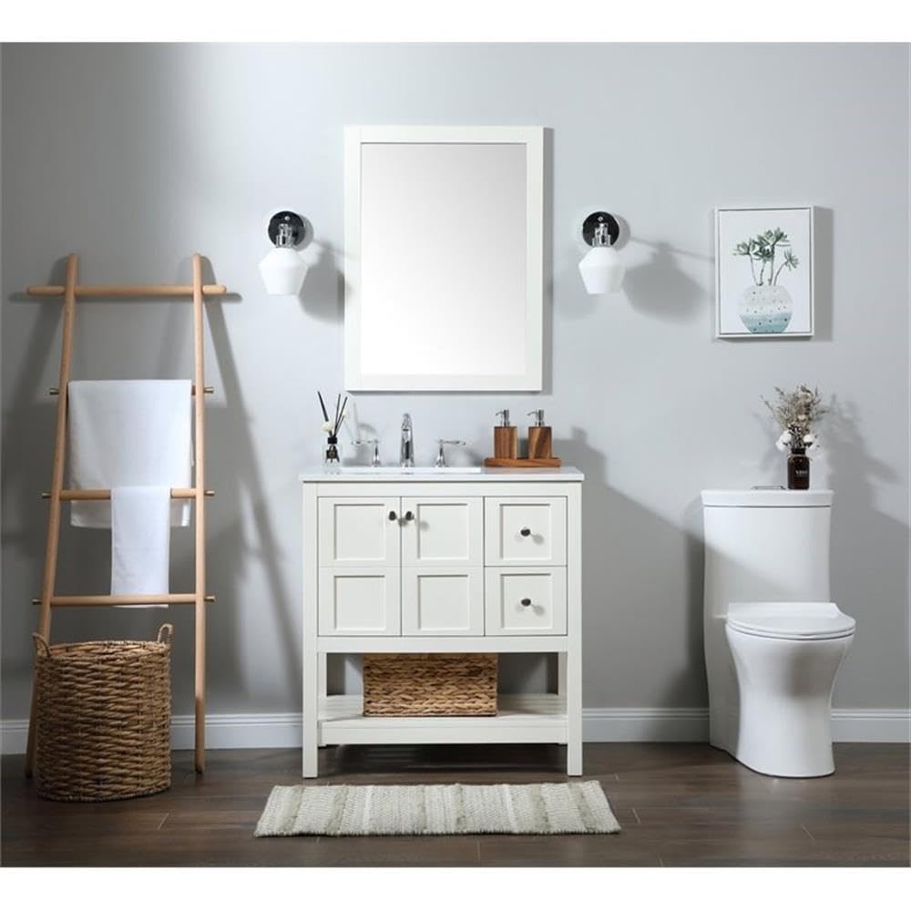 32 Inch Single Bathroom Vanity Cabinet with Sink - Elegant White Finish for Modern Bathroom & Powder Room Makeover