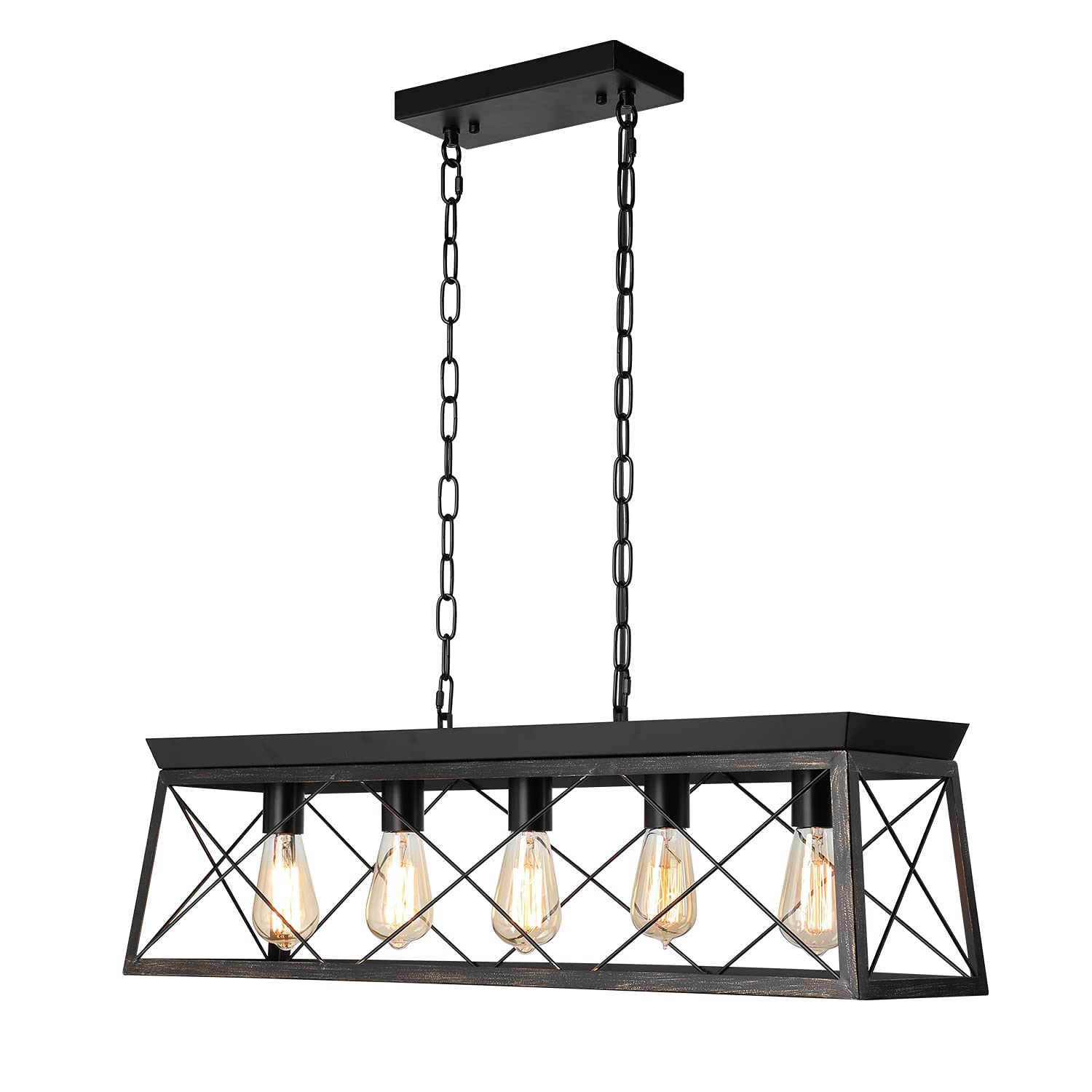 LABOREDUCER 5-Light Black & Gold Industrial Chandelier - Modern Kitchen Island Pendant Light for Dining Room | Durable Hanging Fixture for Home Decor, Restaurants & Open Concept Spaces