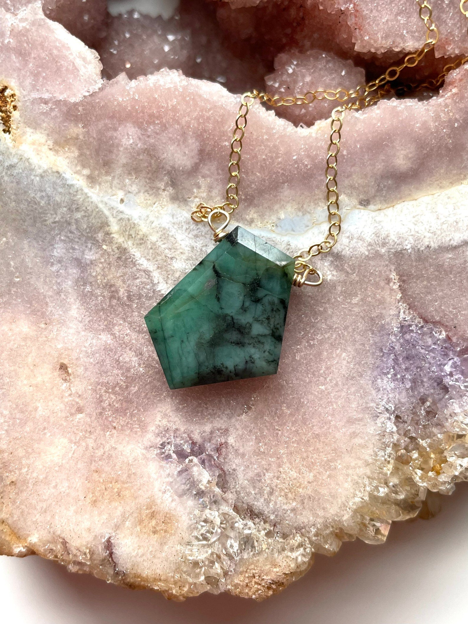 Emerald Pendant Necklace - May Birthstone Gift in 14k Gold Filled or Sterling Silver with Natural Gemstone Slice | Elegant Jewelry for Women, Birthday, Anniversary & Special Occasions