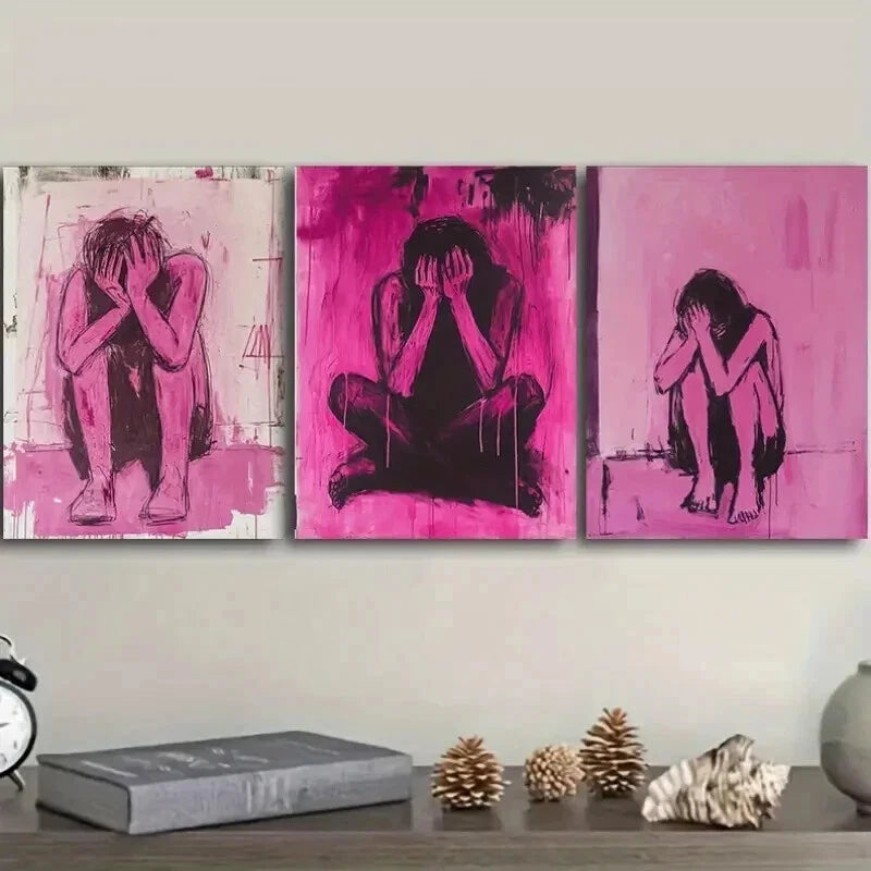 3-Piece Pink Distressed Woman Wall Art Set - Framed Canvas Prints 50x70cm - High Quality Australian Made Wall Decor - Ready to Hang - Perfect for Living Room, Bedroom & Office Decor