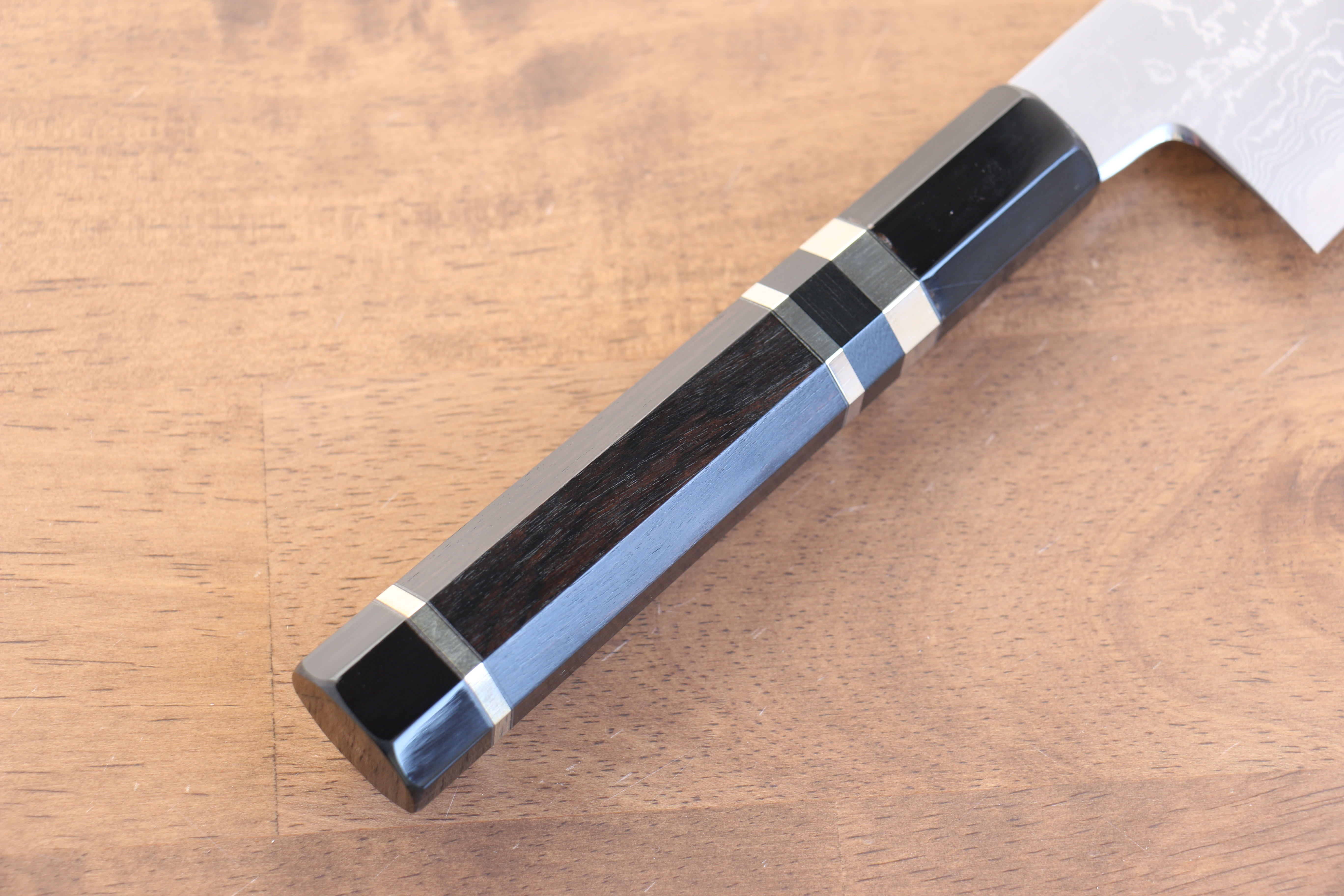 Premium Jikko Blue Steel Damascus Kiritsuke Gyuto Knife 210mm - Japanese Chef Knife with Ebony Wood Handle & Double Ring Design - Perfect for Sushi, Sashimi & Precision Cutting