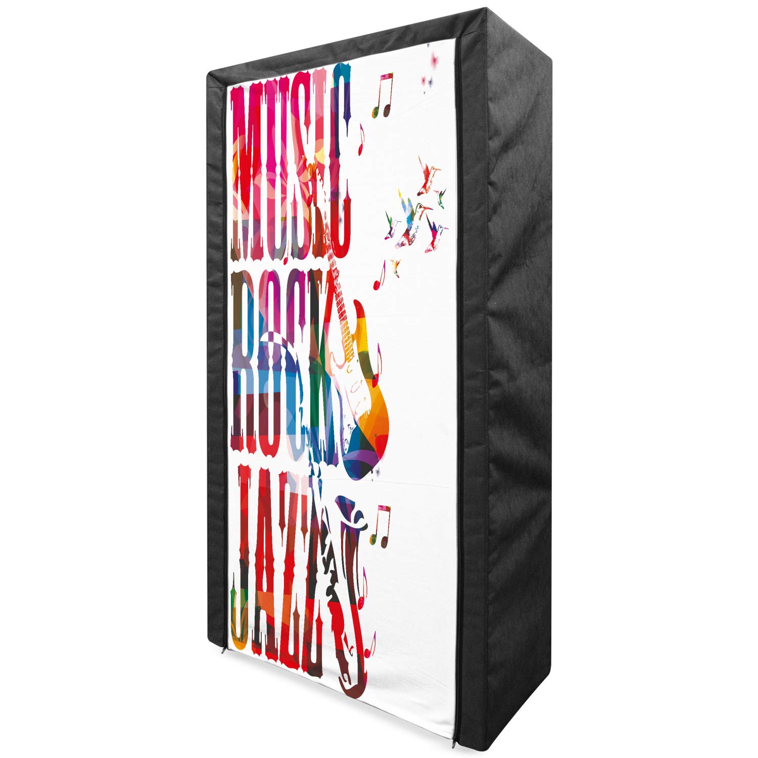 Ambesonne Musical Portable Fabric Wardrobe - Rock Jazz Themed with Bass Guitar & Saxophone Design - 33.5