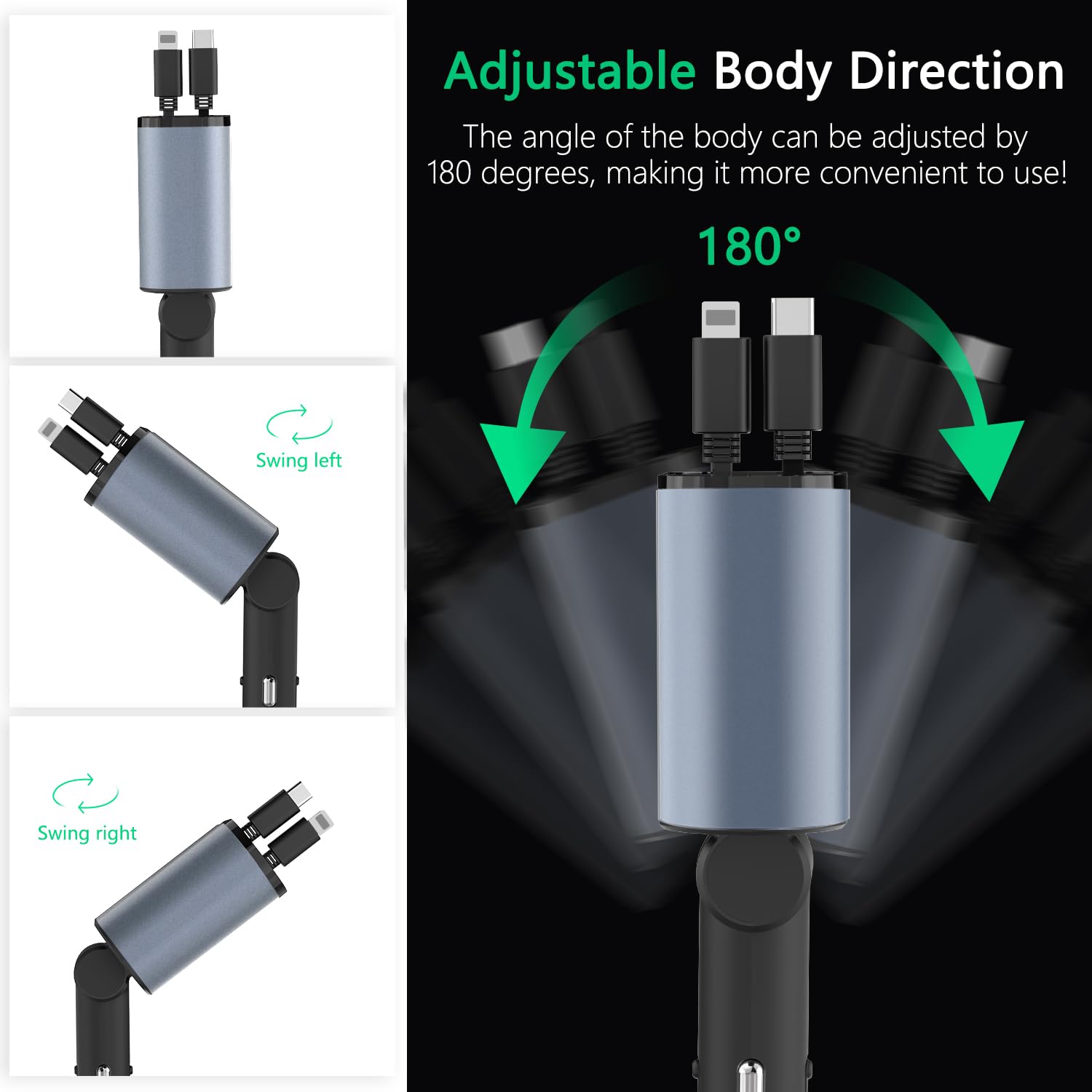 Paiholy 100W 4-in-1 Retractable Car Charger with Dual USB-C & USB-A Ports, Voltage Display & Built-in Cables - Fast Charging Compatible with iPhone 16/15/14/13/12, Samsung Galaxy S24/S23, Google Pixel - Perfect for Road Trips, Commuting & Multi-Device Charging On-The-Go