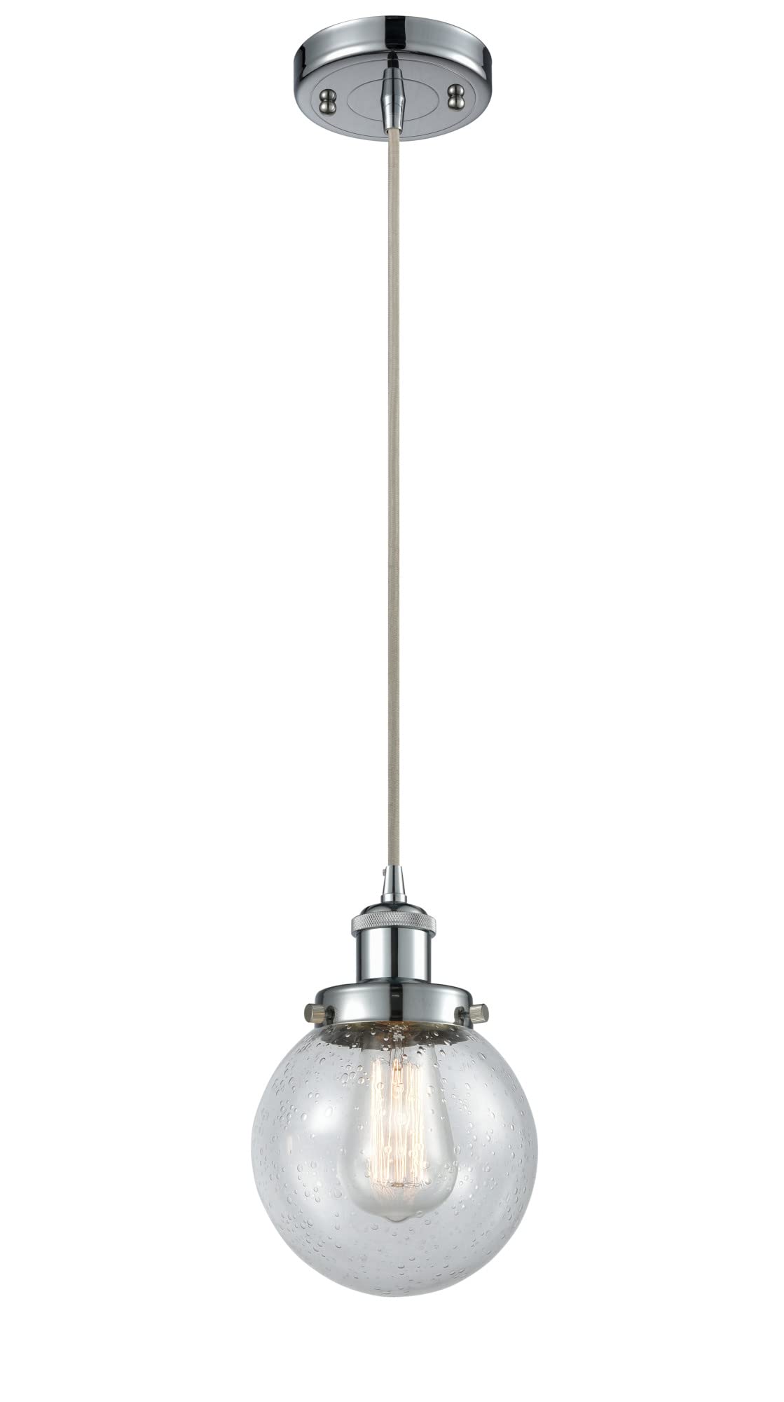 Ballston Collection Chrome Finish Transitional One Light Mini Pendant - Silver (INNO916-1P-PC-G204-6) | Modern Lighting for Kitchen Island, Dining Room & Entryway