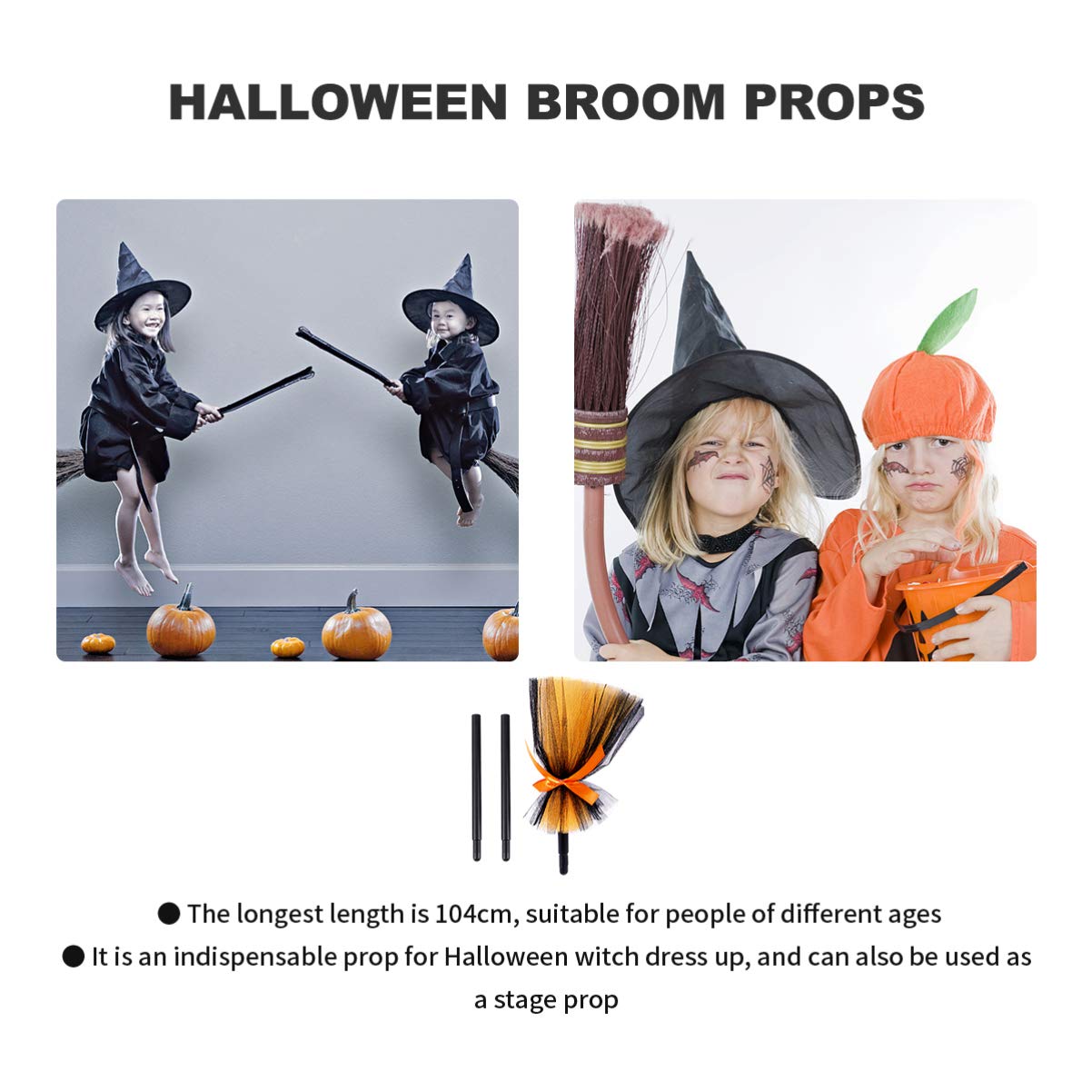 VALICLUD Halloween Witch Broomstick - Kids Costume Accessory for Witch Cosplay & Halloween Decor - Perfect for Trick-or-Treating, Themed Parties & Spooky Photo Props