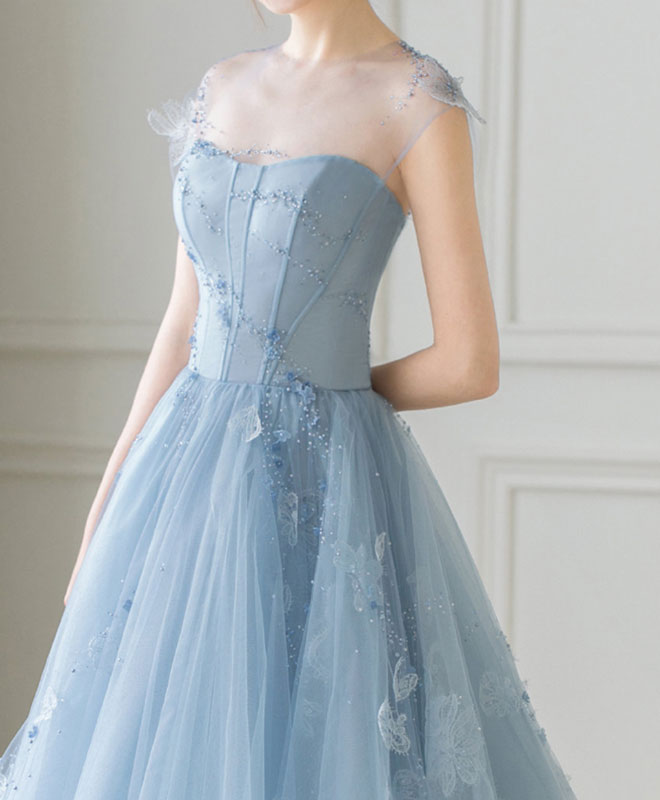 Elegant Blue Tulle Short Prom Dress with Lace Beading - Perfect for Homecoming, Prom Night & Special Occasions