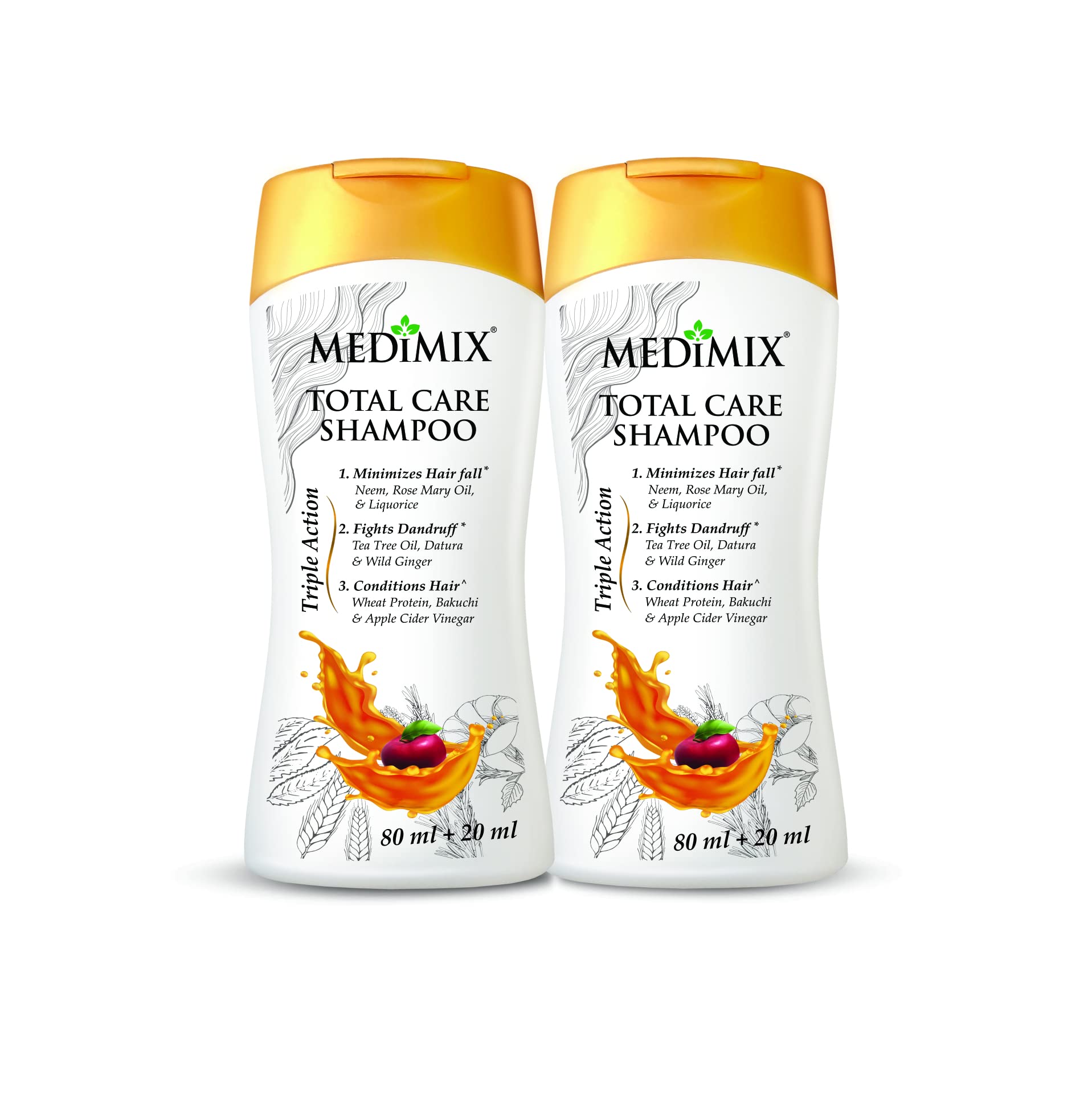 MEDIMIX Total Care Shampoo for Hair Fall & Dandruff Control - 2 Pack (100ml Each) with Natural Conditioning Formula | Perfect for Daily Hair Care & Scalp Health at Home or Travel